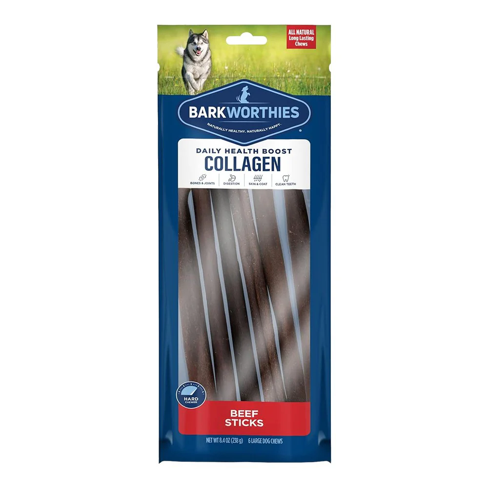 Barkworthies 12" Collagen Beef Stick Large Dog Chew 6 Count 8.4-oz