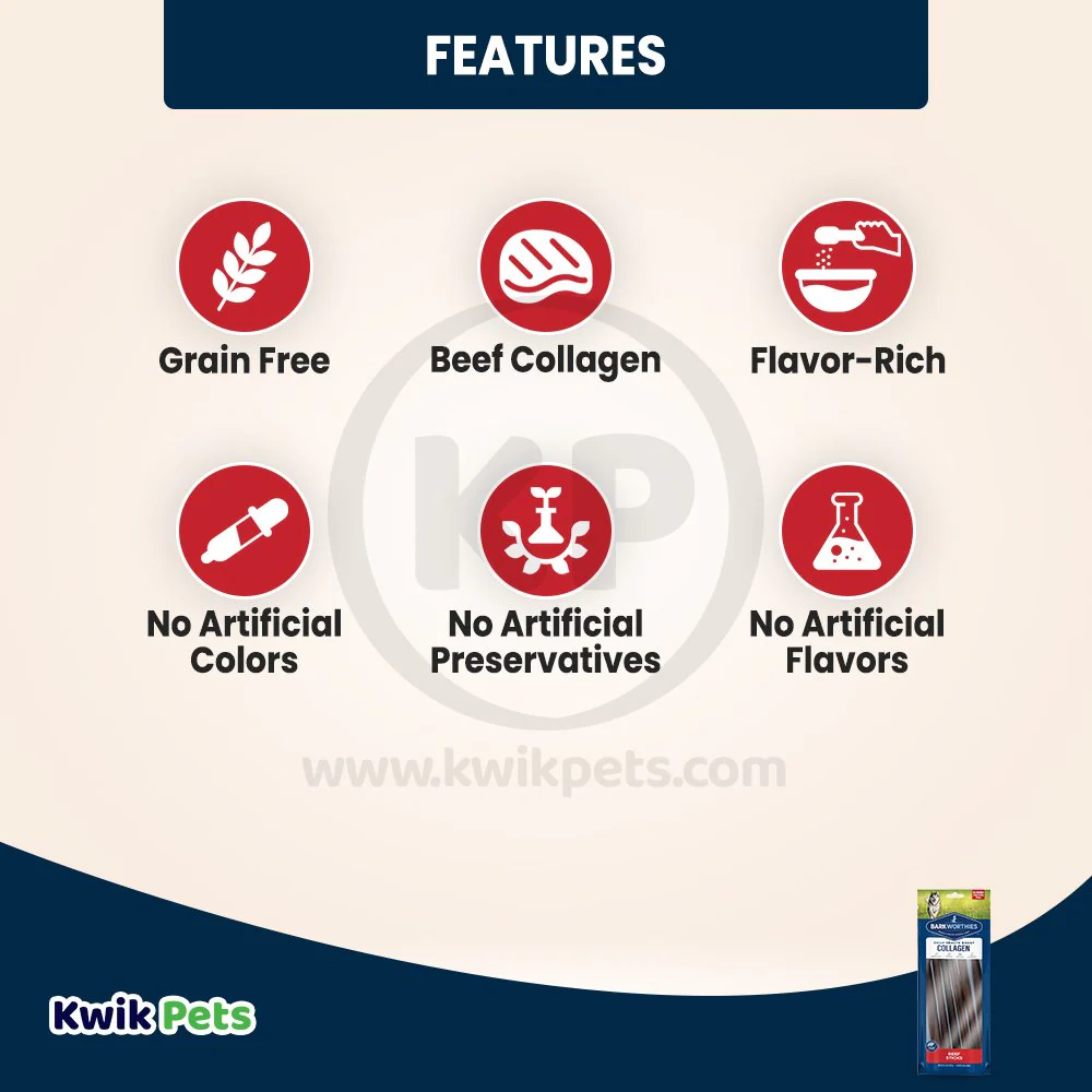 Barkworthies 12" Collagen Beef Stick Large Dog Chew 6 Count 8.4-oz - Image 3