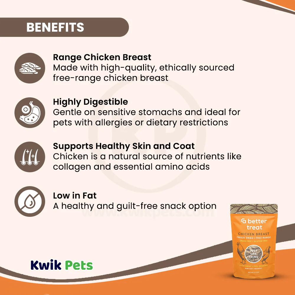 A Better Treat Just One Thing Freeze Dried Dog & Cat Treats Free Range Chicken Breast 3-oz - Image 4