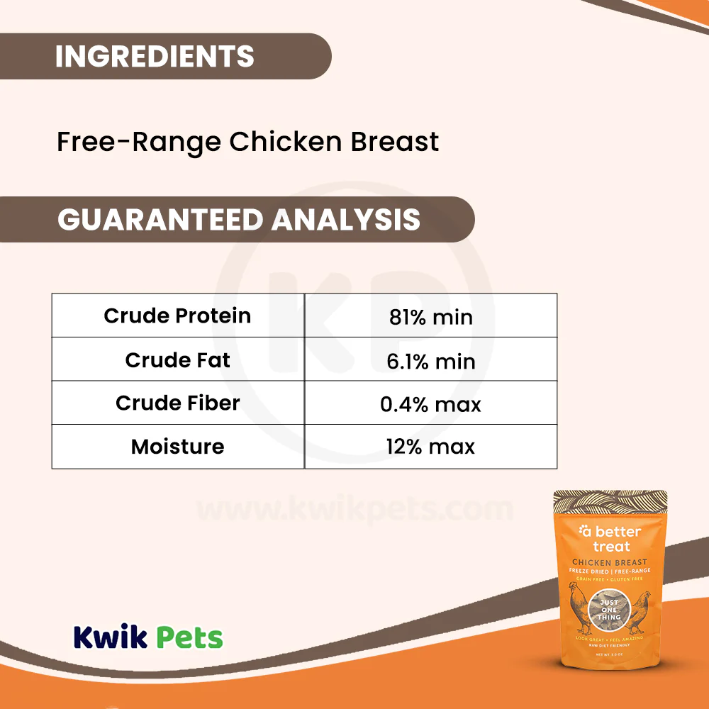 A Better Treat Just One Thing Freeze Dried Dog & Cat Treats Free Range Chicken Breast 3-oz - Image 5