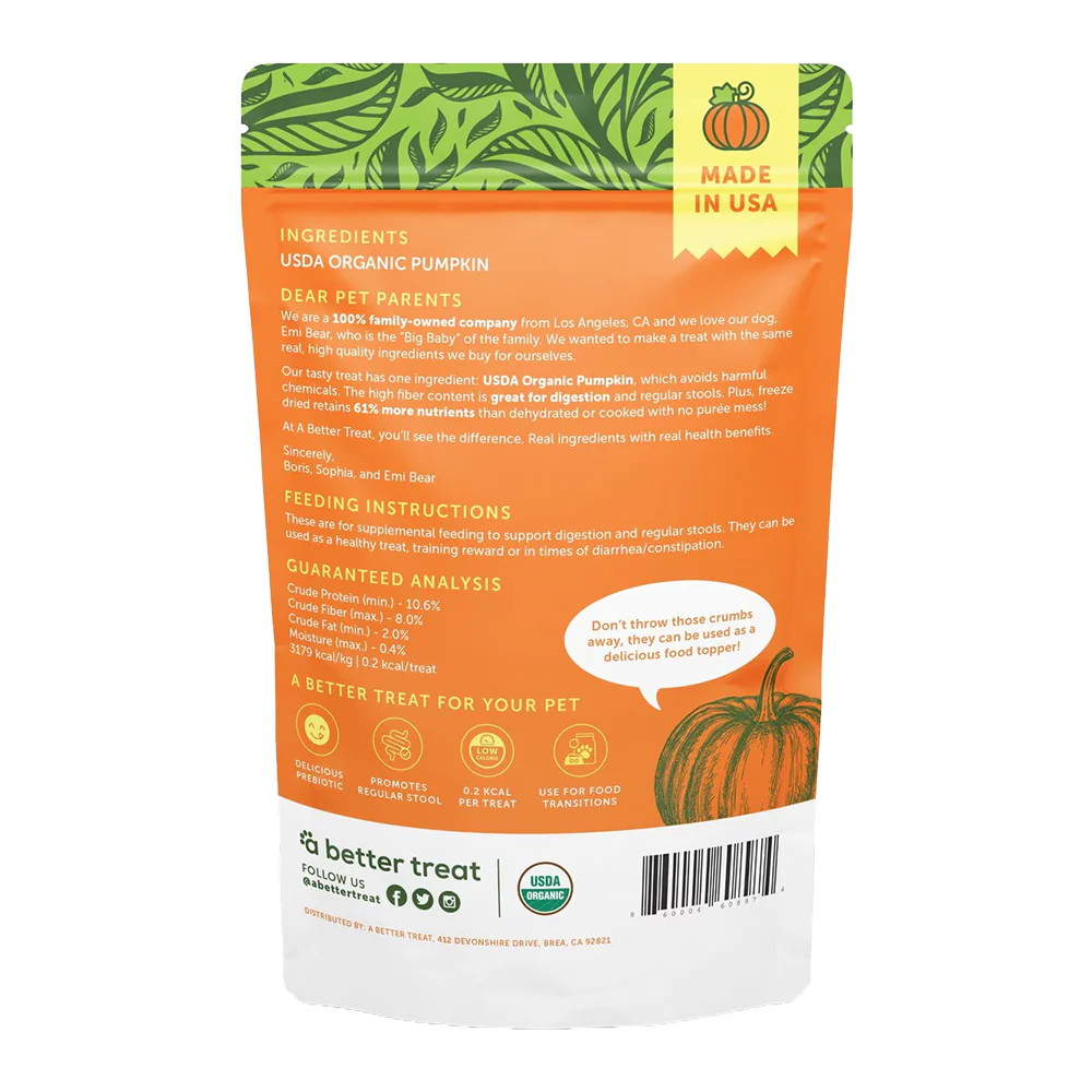 A Better Treat Just One Thing Freeze Dried Dog & Cat Treats USDA Organic Pumpkin 1-oz - Image 2