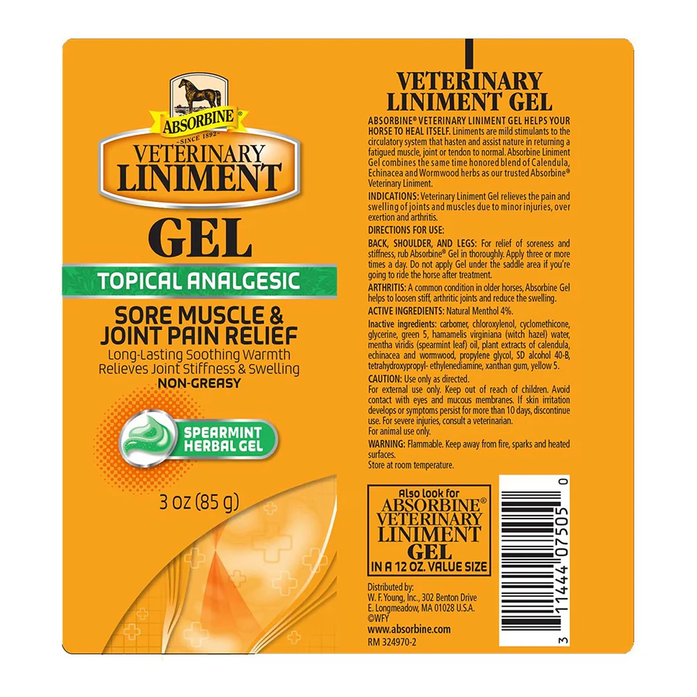 Absorbine Sore Muscle & Joint Pain Relief Veterinary Liniment Gel for Horses 3-oz - Image 2