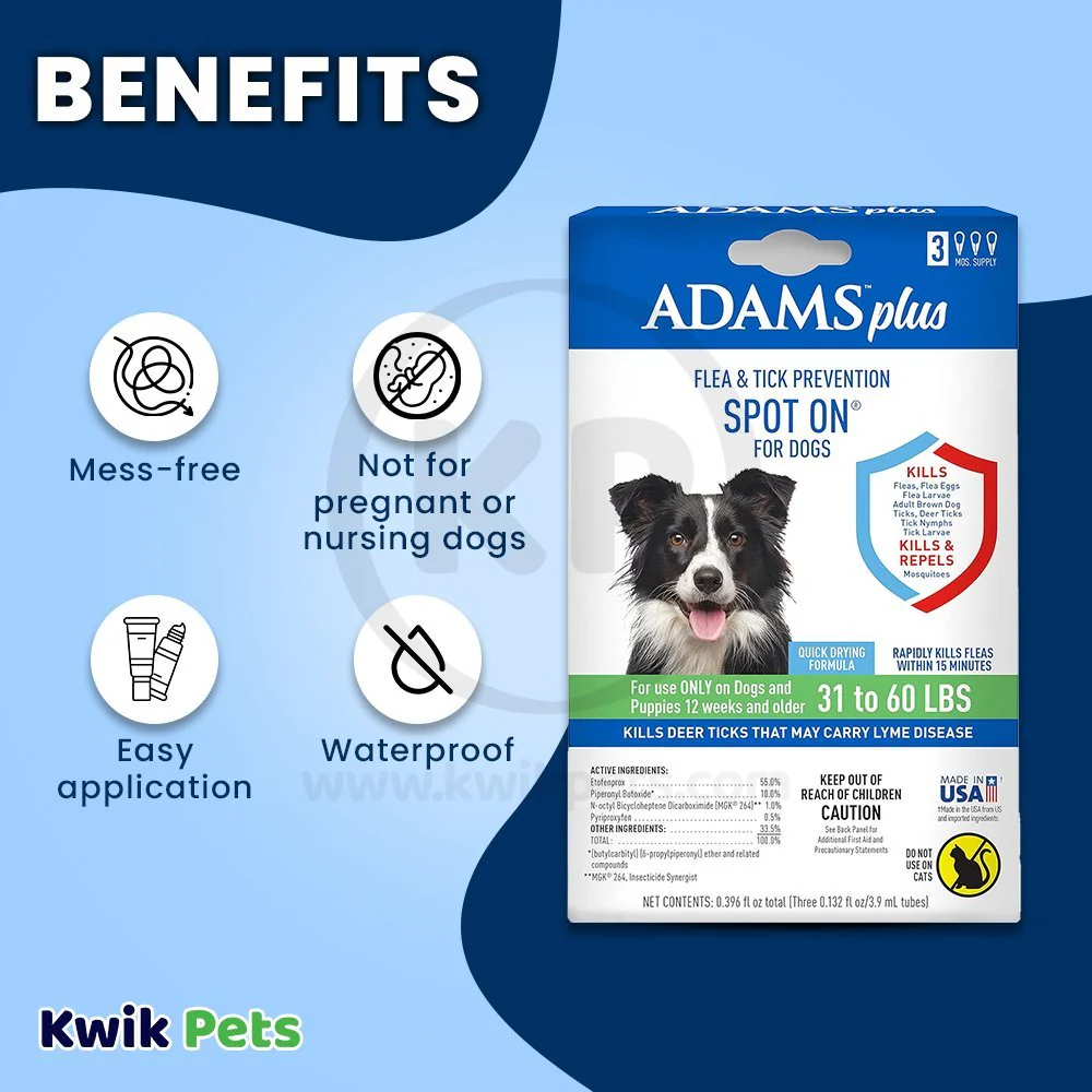 Adams Plus Flea & Tick 3 Month Supply Prevention Spot On for Large Dogs 31 to 60 lbs - Image 3