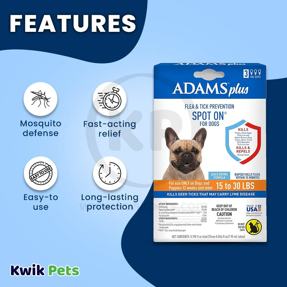 Adams Plus Flea & Tick 3 Month Supply Prevention Spot On for Medium Dogs 15 to 30 lbs - Image 2