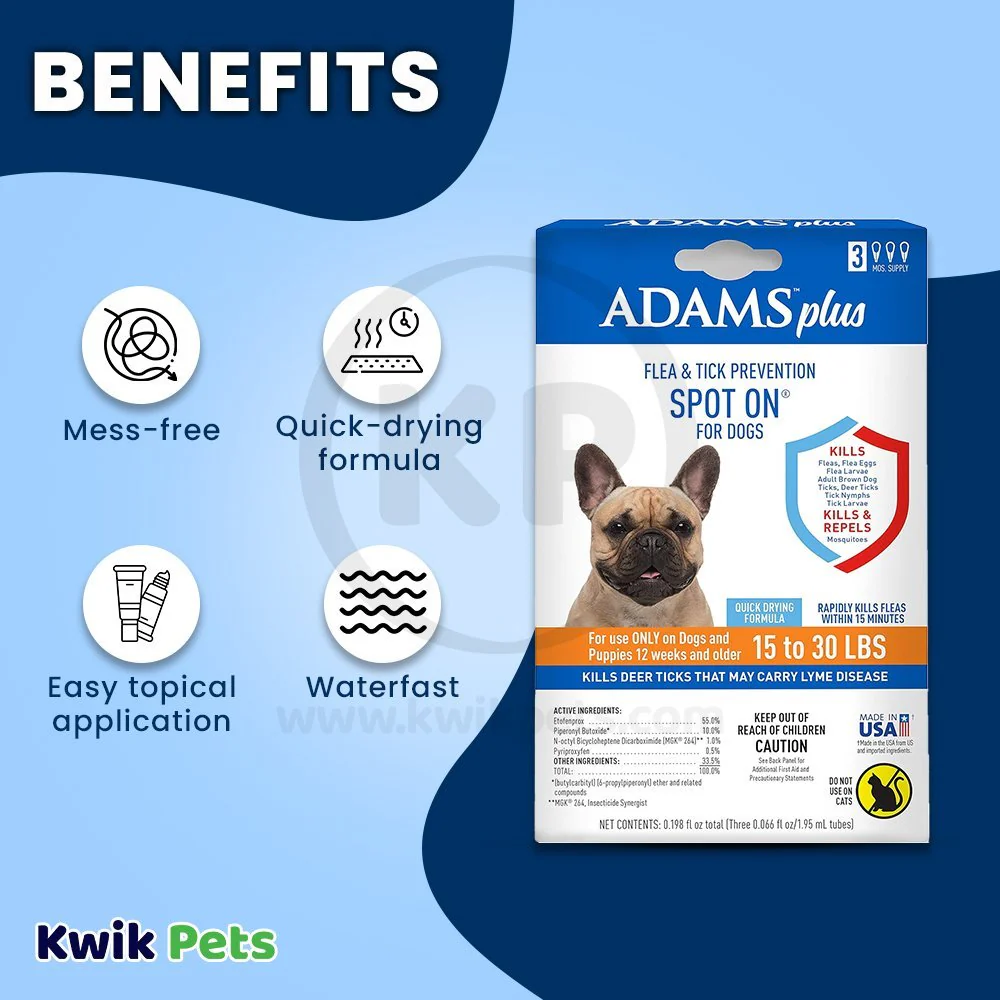 Adams Plus Flea & Tick 3 Month Supply Prevention Spot On for Medium Dogs 15 to 30 lbs - Image 3