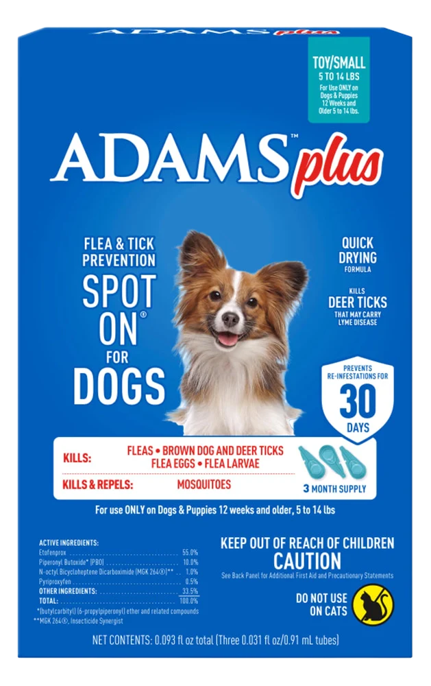 Adams Plus Flea & Tick 3 Month Supply Prevention Spot On for Small Dogs 5 to 14 lbs