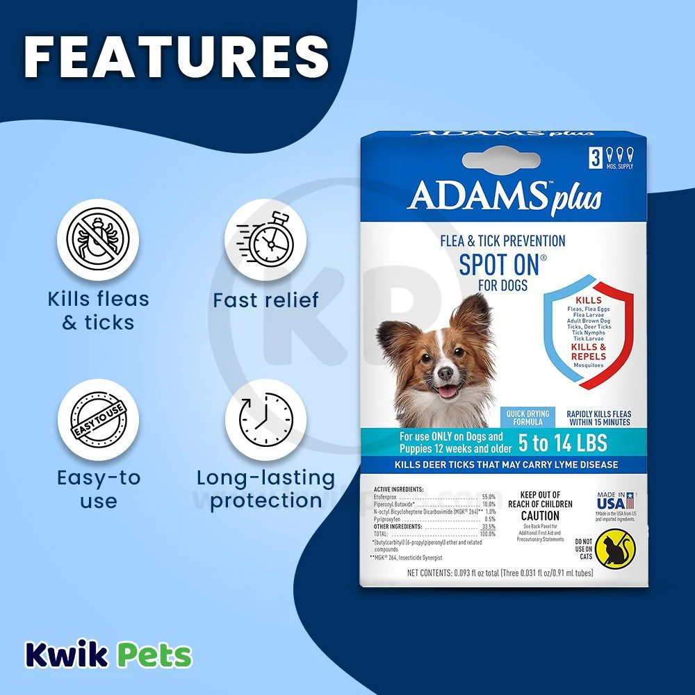 Adams Plus Flea & Tick 3 Month Supply Prevention Spot On for Small Dogs 5 to 14 lbs - Image 2