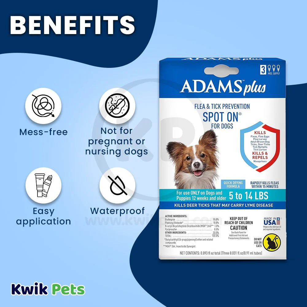 Adams Plus Flea & Tick 3 Month Supply Prevention Spot On for Small Dogs 5 to 14 lbs - Image 3