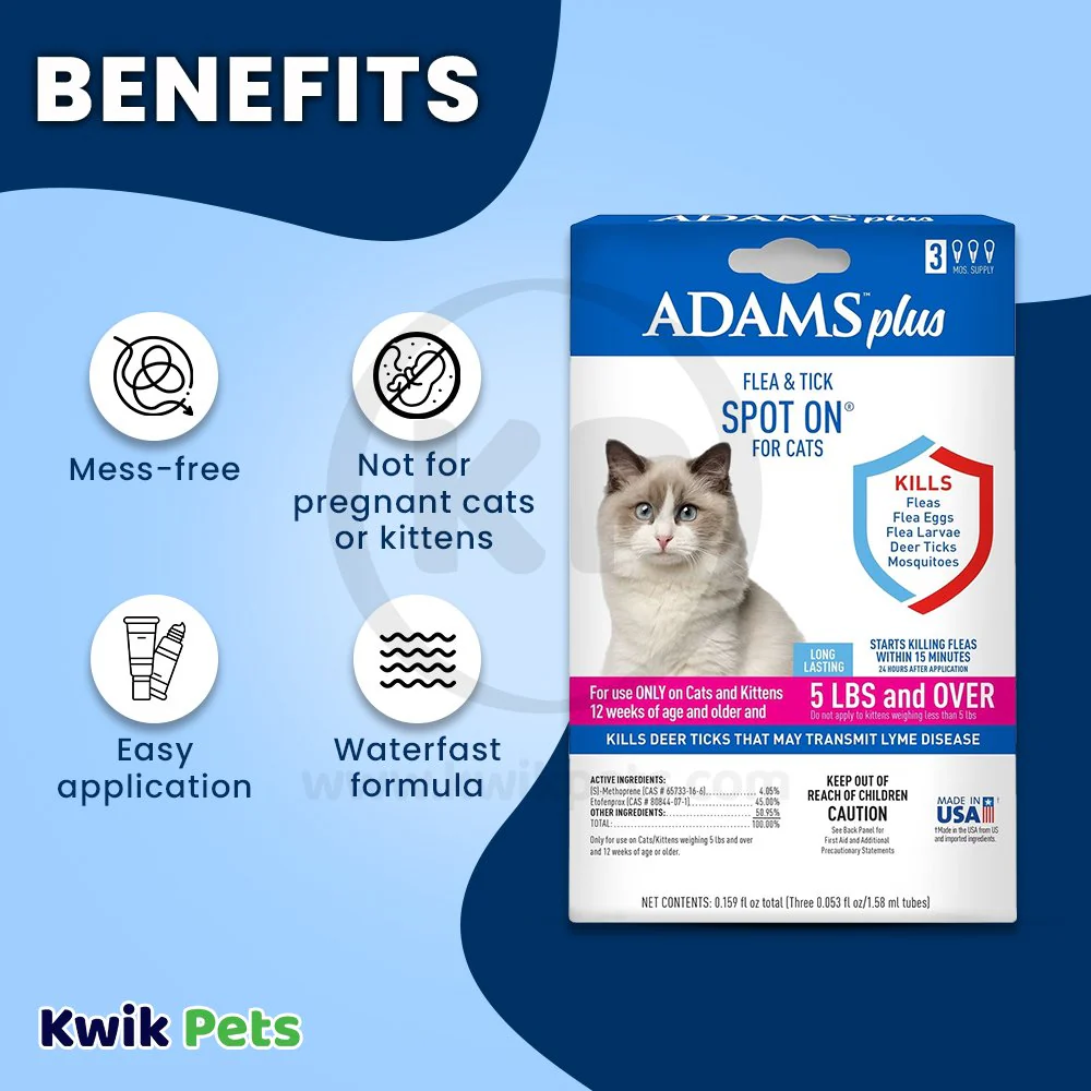 Adams Plus Flea & Tick 3 Month Supply Spot On for Cats & Kittens Over 5-lb - Image 3