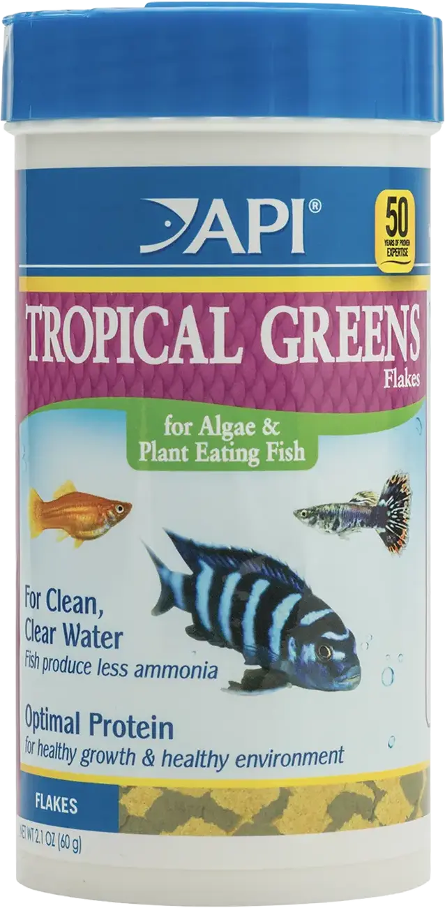 API Tropical Greens Flakes Algae & Plant Eating Fish Food 2.1-oz