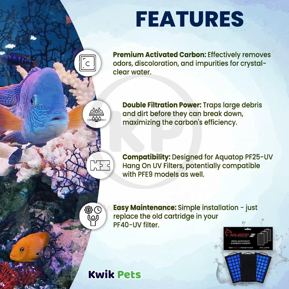 Aquatop Aquarium Carbon Cartridge for PF25-UV Hang On UV Power Filter 3 Count - Image 2