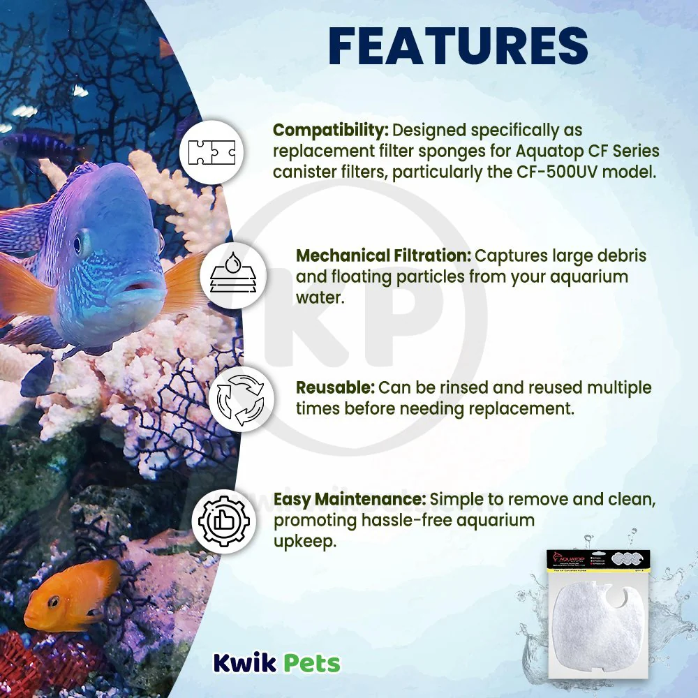 Aquatop CF‑500UV Fine White Replacement Filter Pad for Fish Aquariums 3 Count - Image 2