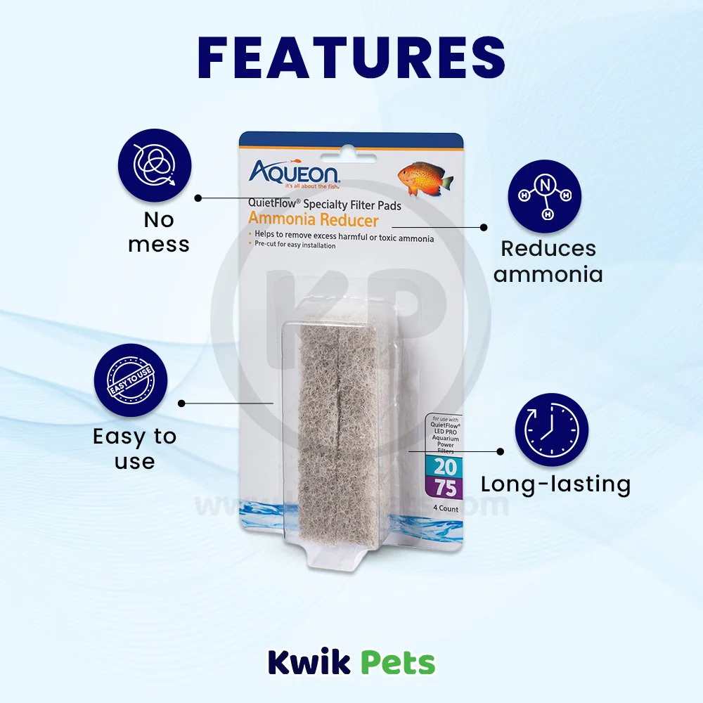 Aqueon QuietFlow Ammonia Reducer Filter Media Pads for Aquarium Size 20/75 4 Count - Image 3