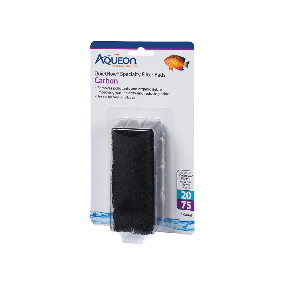 Aqueon QuietFlow Carbon Filter Media Pads for Aquarium Size 20/75 4 Count