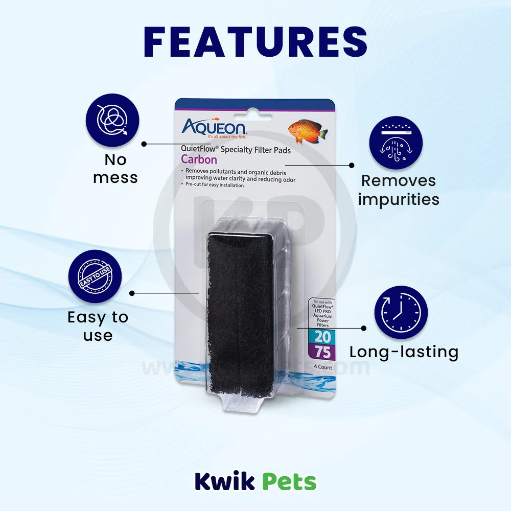 Aqueon QuietFlow Carbon Filter Media Pads for Aquarium Size 20/75 4 Count - Image 3