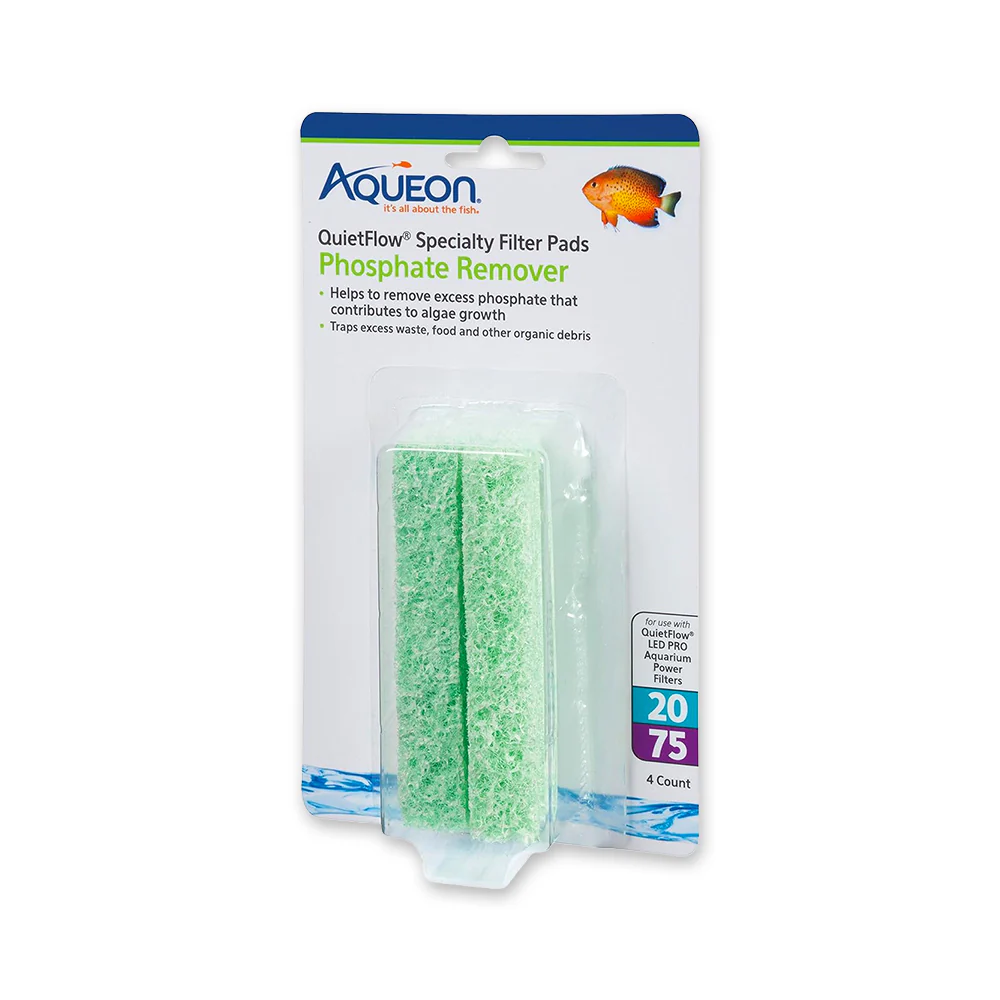 Aqueon QuietFlow Phosphate Remover Filter Media Pads for Aquarium Size 20/75 4 Count