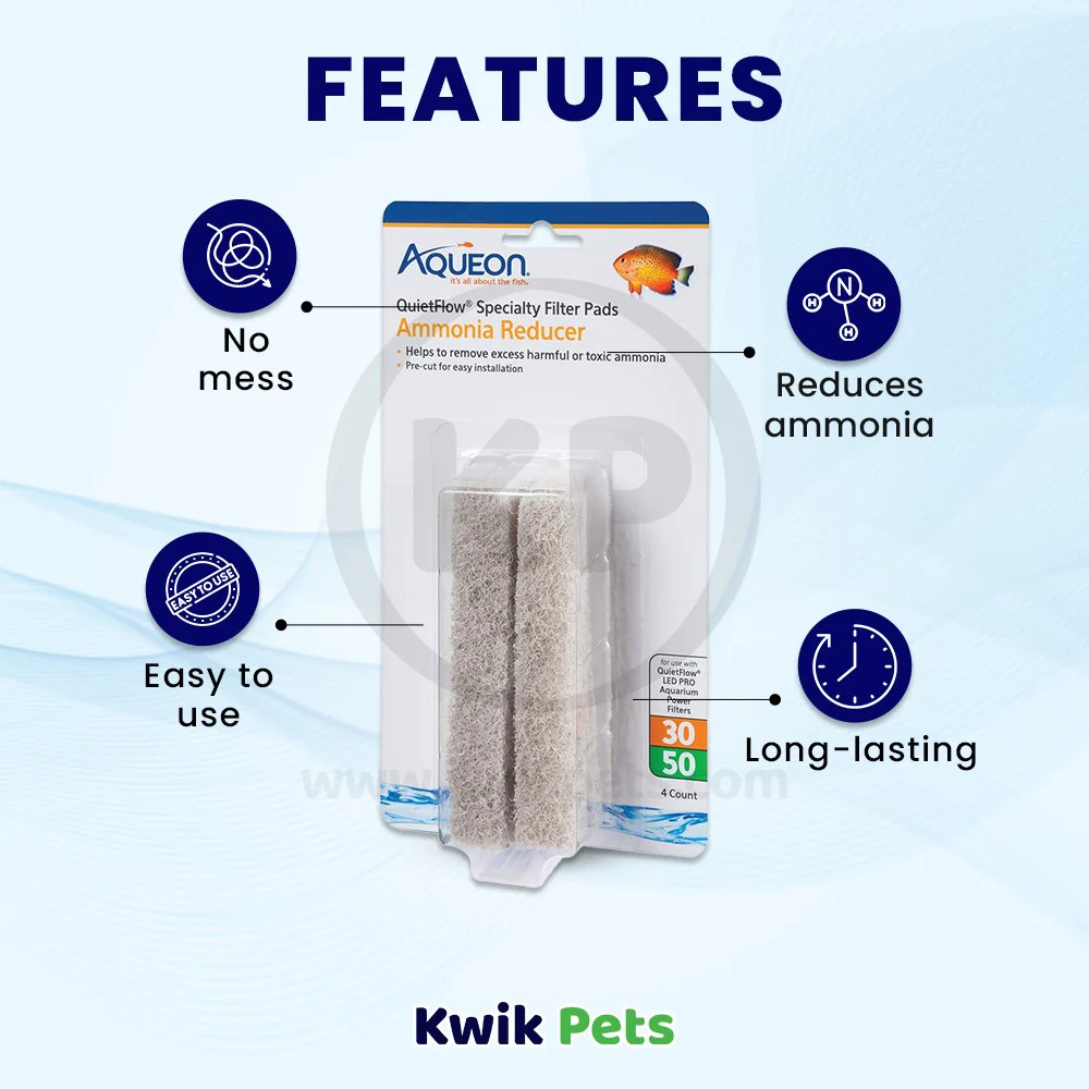 Aqueon QuietFlow Ammonia Reducer Filter Media Pads for Aquarium Size 30/50 4 Count - Image 3