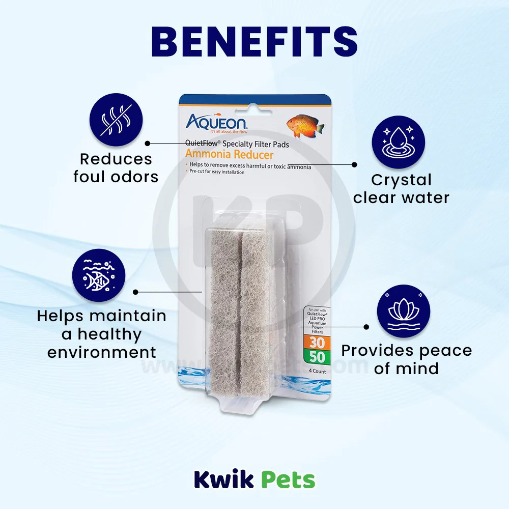 Aqueon QuietFlow Ammonia Reducer Filter Media Pads for Aquarium Size 30/50 4 Count - Image 4