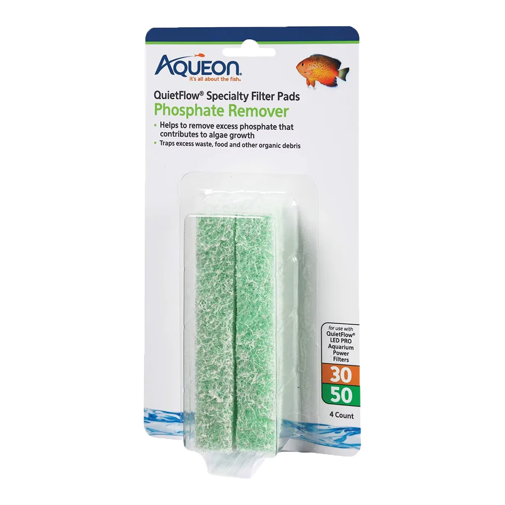 Aqueon QuietFlow Phosphate Remover Filter Media Pads for Aquarium Size 30/50 4 Count