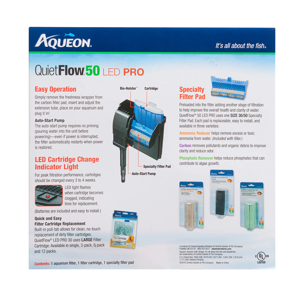 Aqueon QuietFlow LED PRO Aquarium Power Filter Size 50 - Image 2