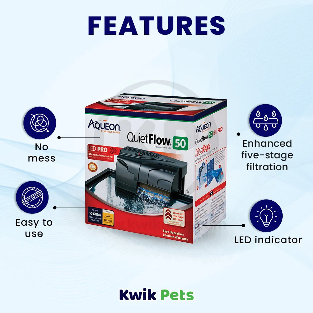 Aqueon QuietFlow LED PRO Aquarium Power Filter Size 50 - Image 3