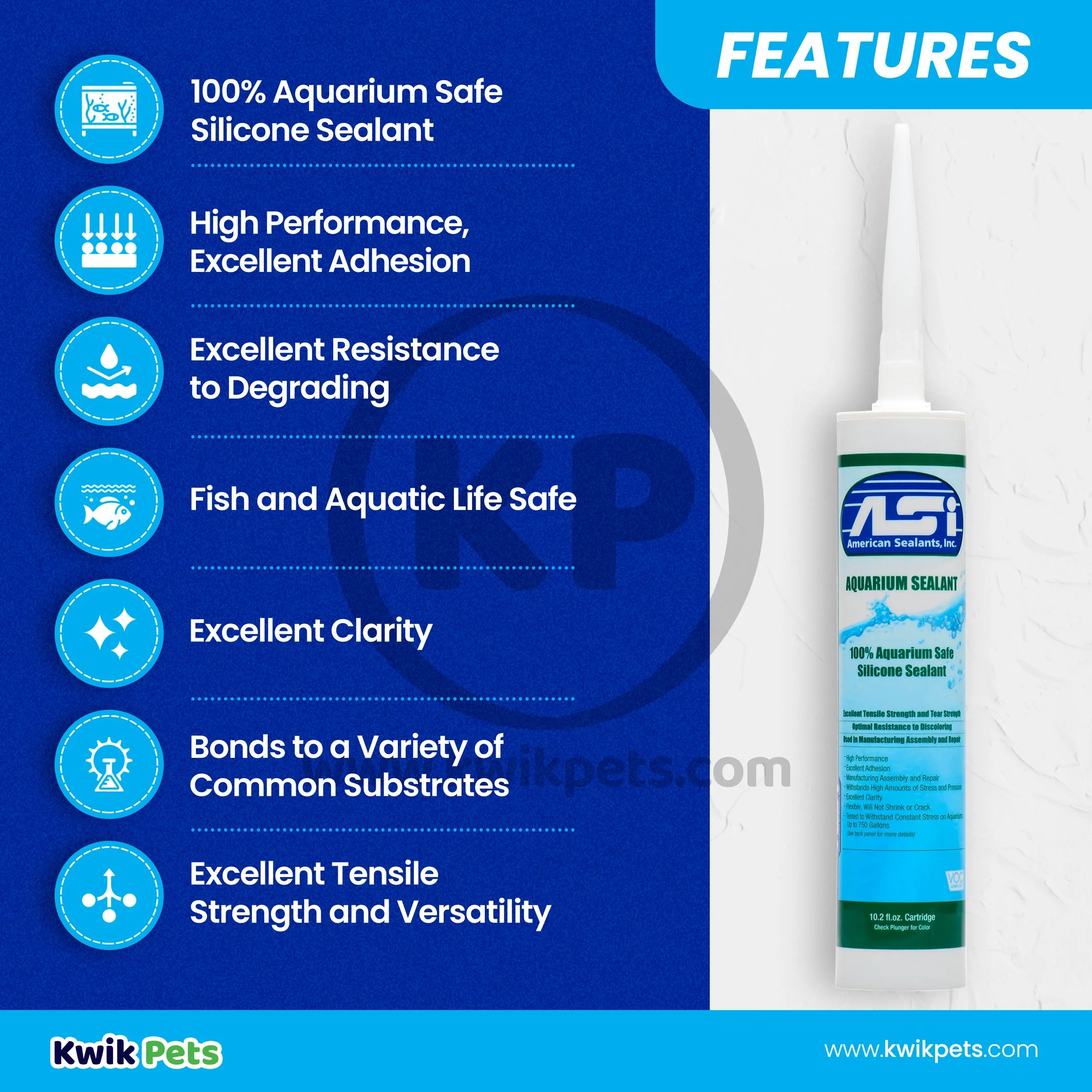 ASI Clear Aquarium Silicone Sealant Cartridge  10.2-oz 10 Pack - Image 2