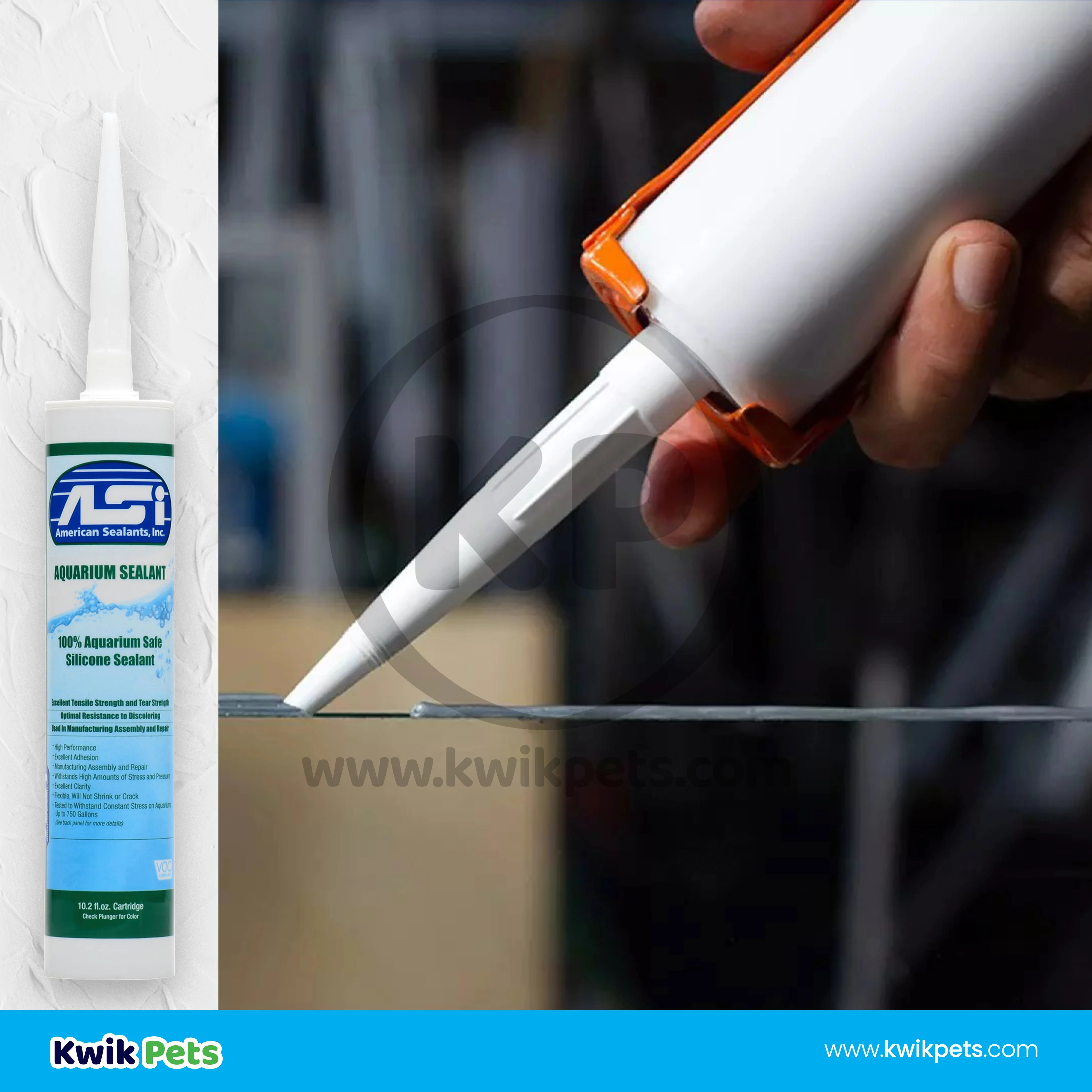ASI Clear Aquarium Silicone Sealant Cartridge  10.2-oz 10 Pack - Image 6