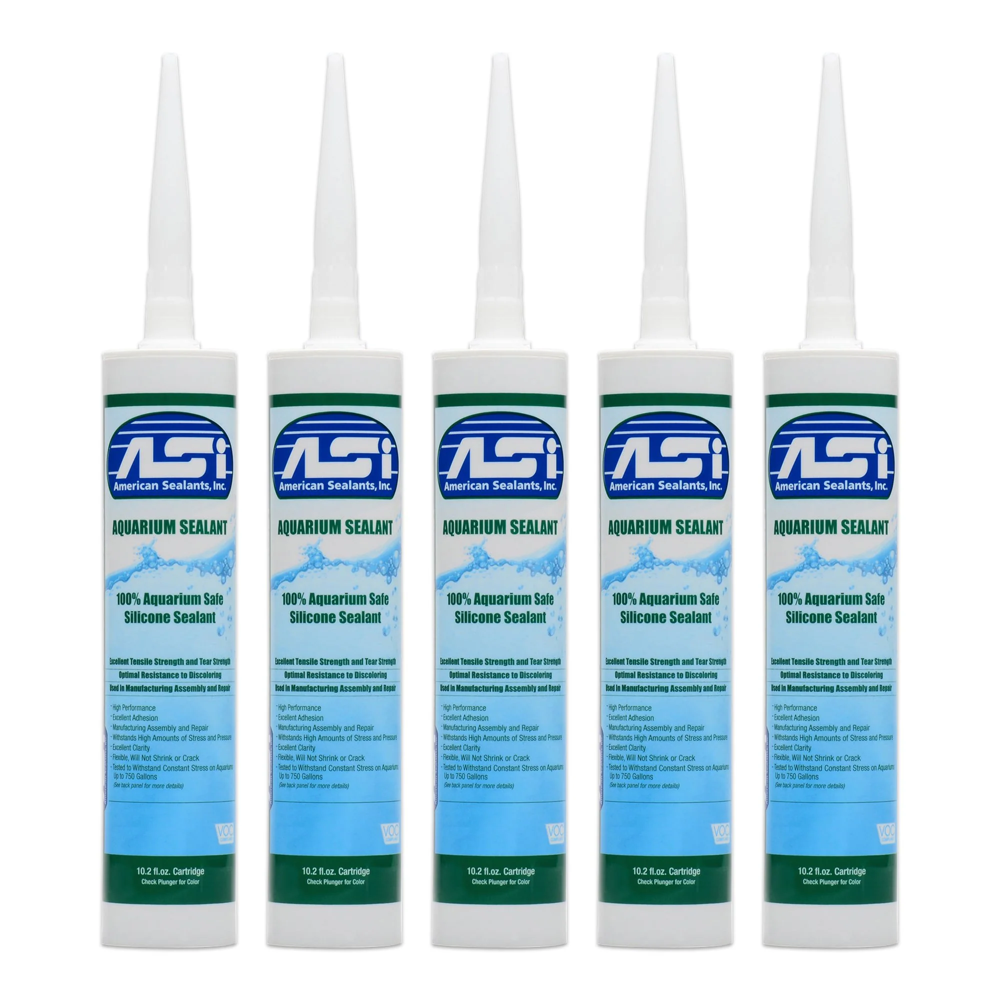 ASI Clear Aquarium Silicone Sealant Cartridge 10.2-oz 5 Pack