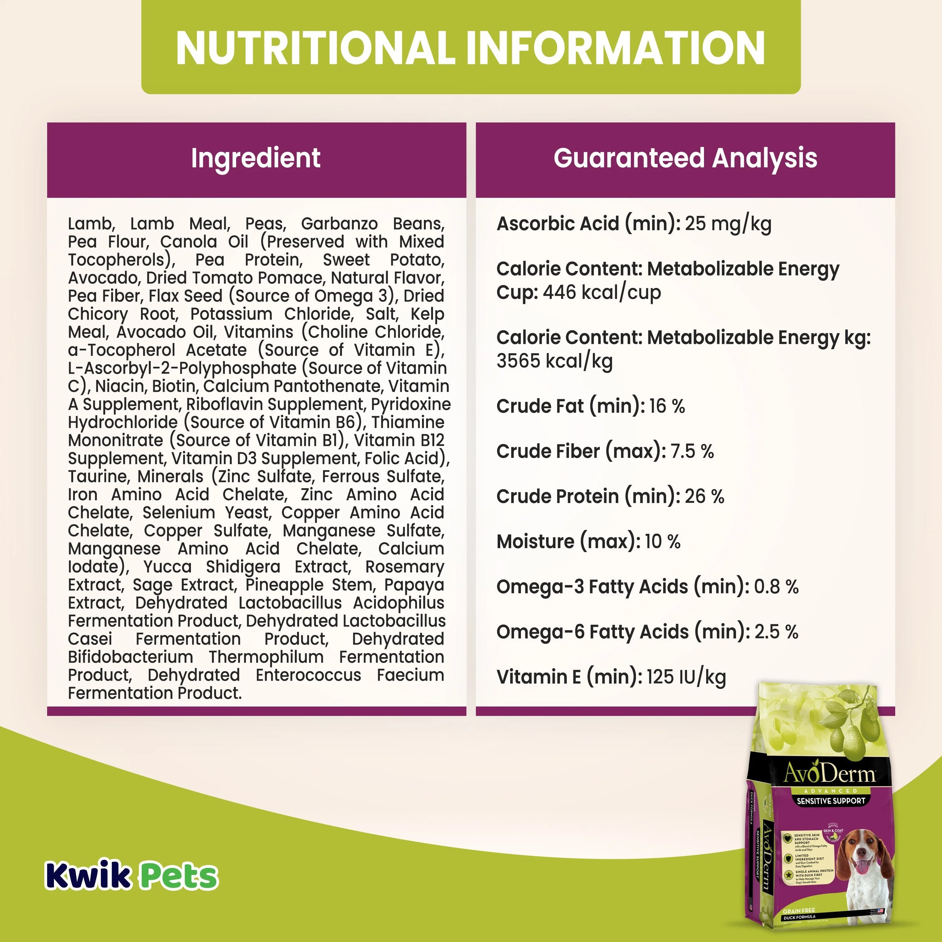 AvoDerm Natural Advanced Sensitive Support Duck Formula Adult Dry Dog Food 4-lb - Image 5