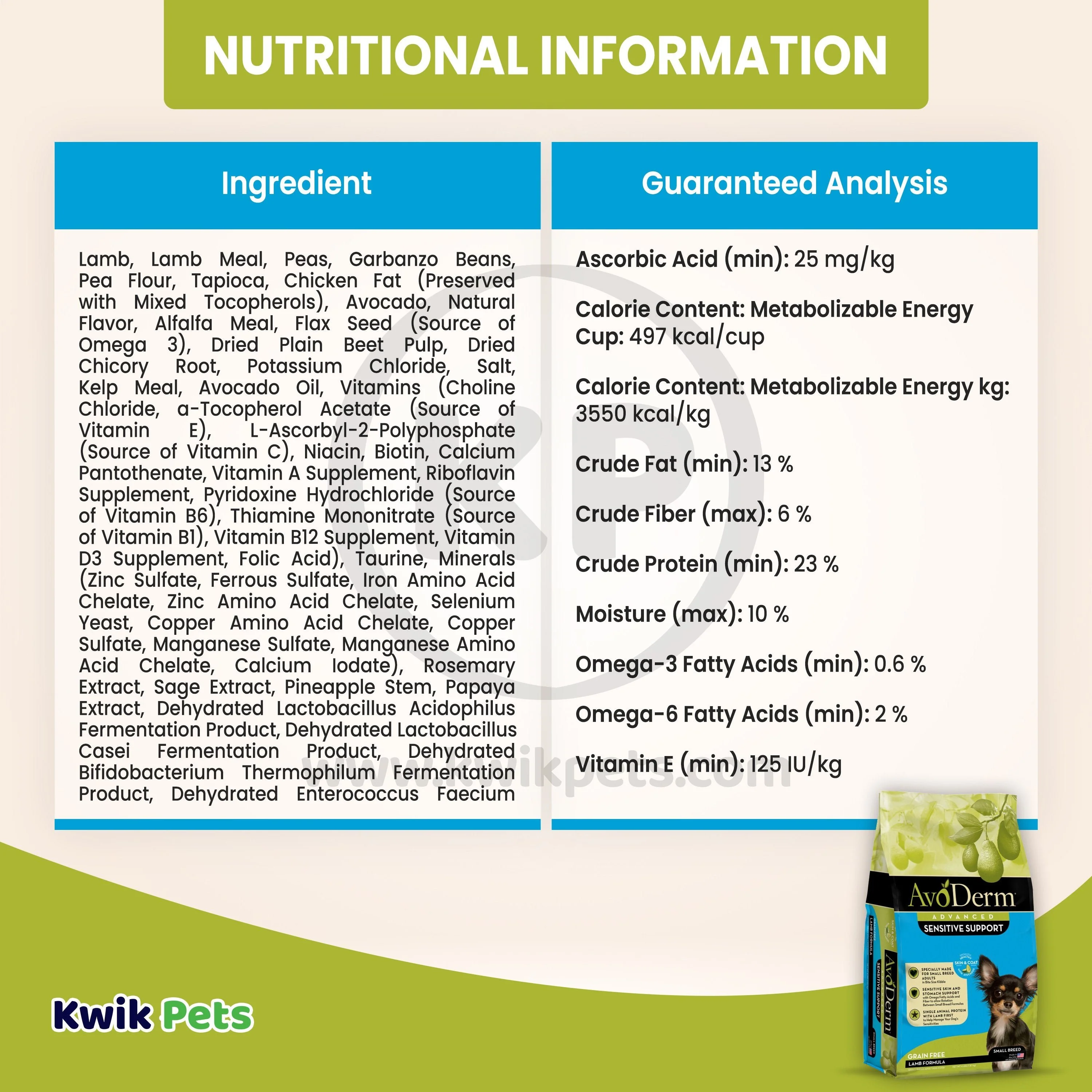 AvoDerm Natural Advanced Sensitive Support Small Breed Lamb Formula Adult Dry Dog Food 4-lb - Image 5