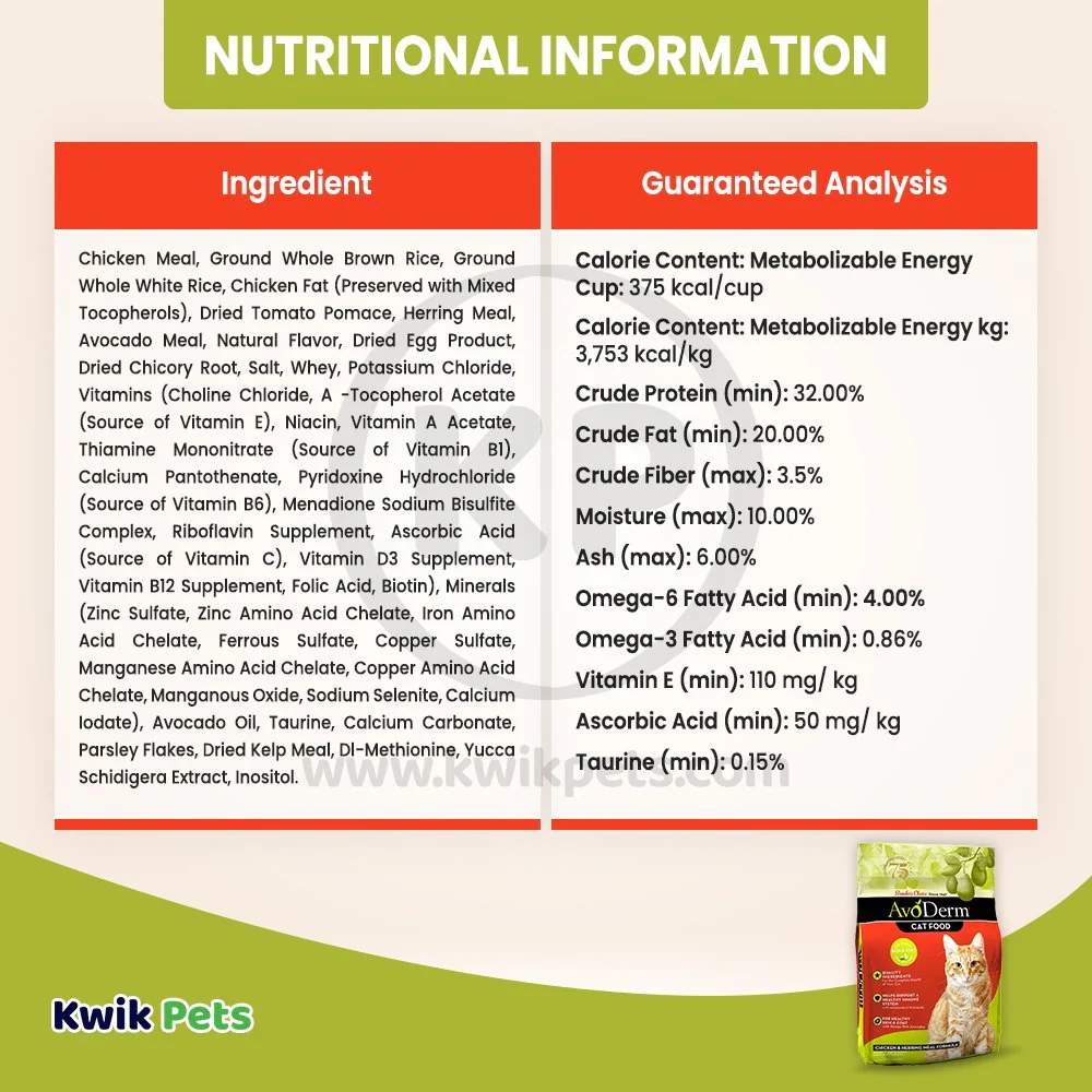 AvoDerm Natural Chicken & Herring Meal Formula Adult Dry Cat Food 11-lb - Image 5
