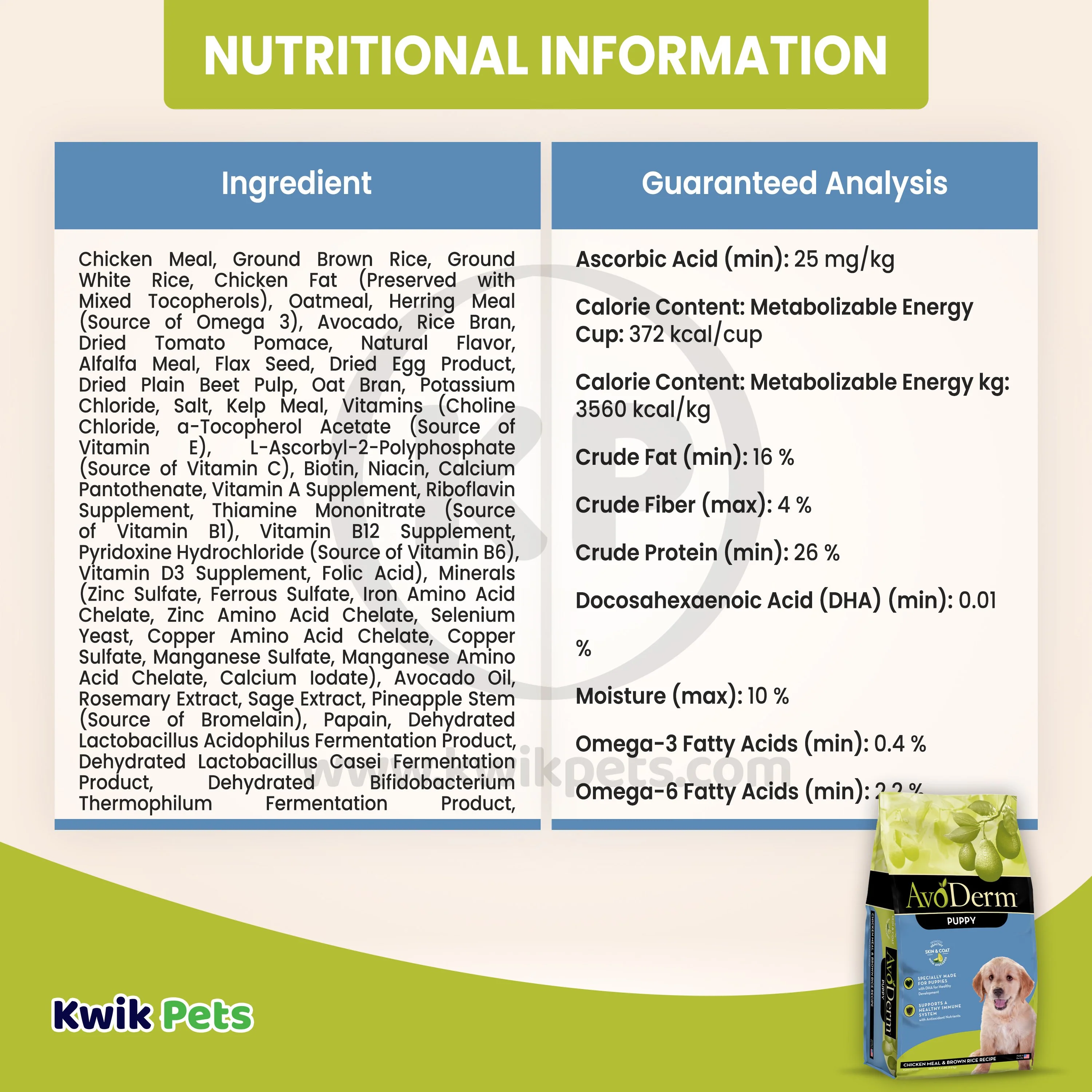 AvoDerm Natural Chicken Meal & Brown Rice Dry Puppy Food 4.4-lb - Image 5