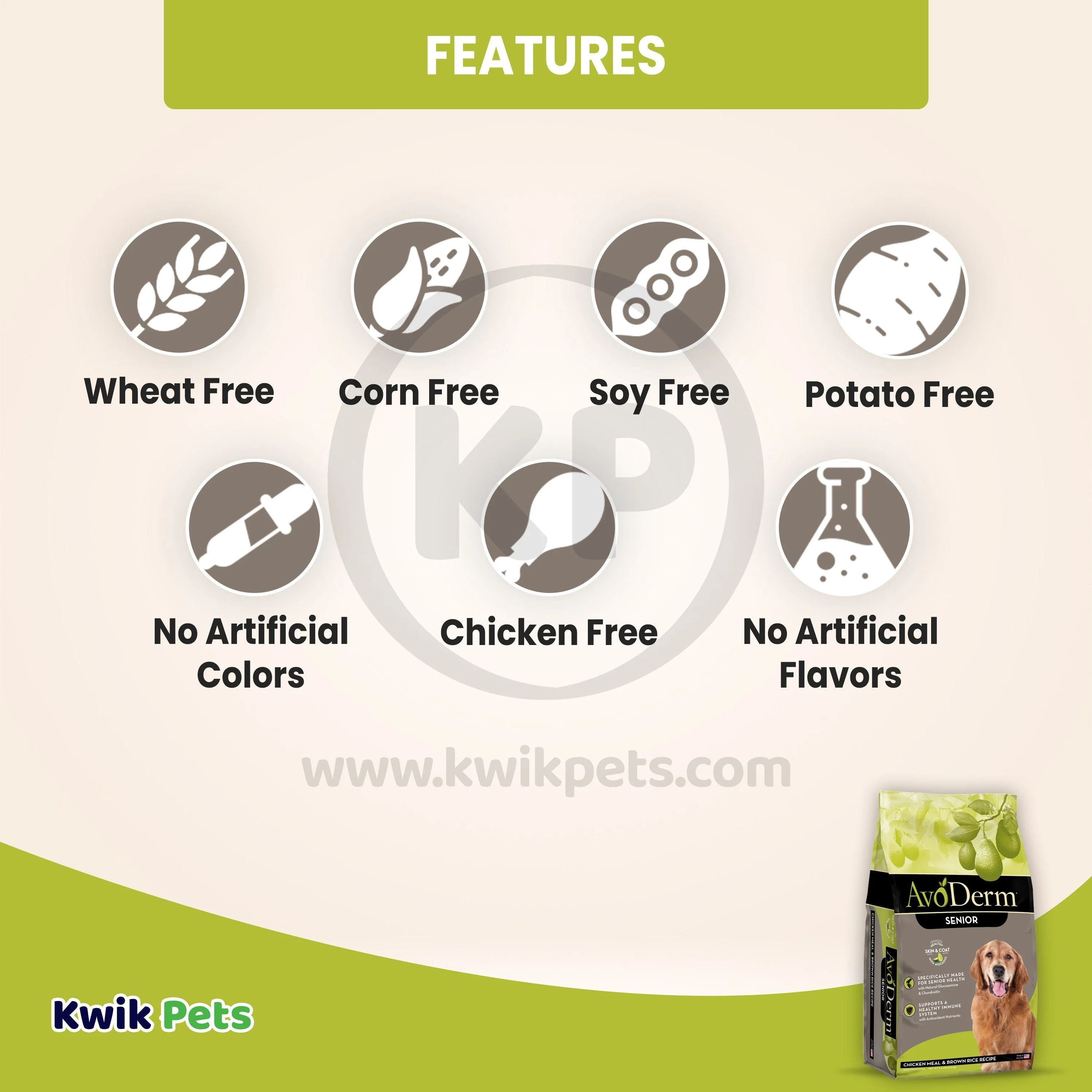 AvoDerm Natural Chicken Meal & Brown Rice Senior Dry Dog Food 4.4-lb - Image 3