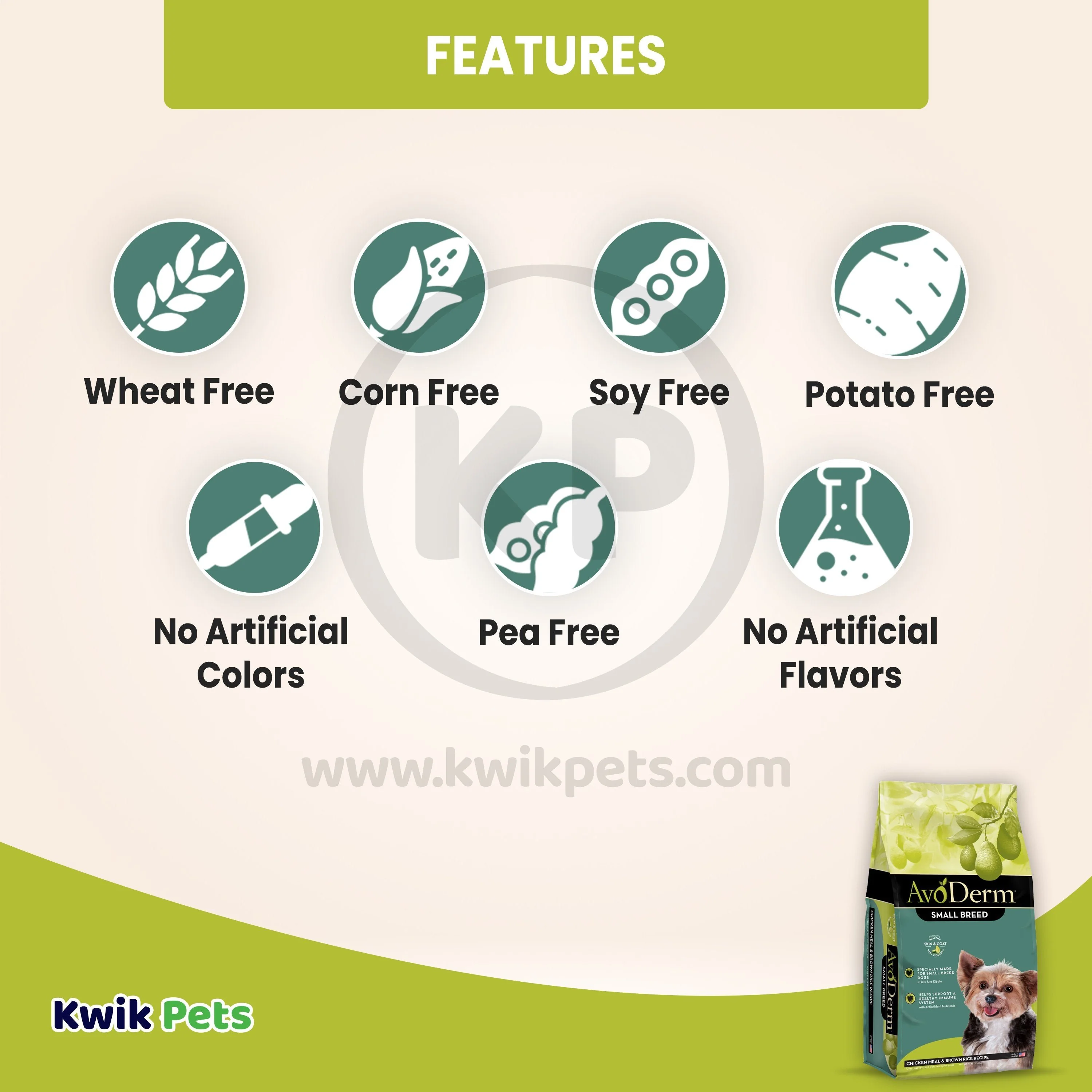 AvoDerm Natural Chicken Meal & Brown Rice Small Breed Dry Dog Food 7-lb - Image 3