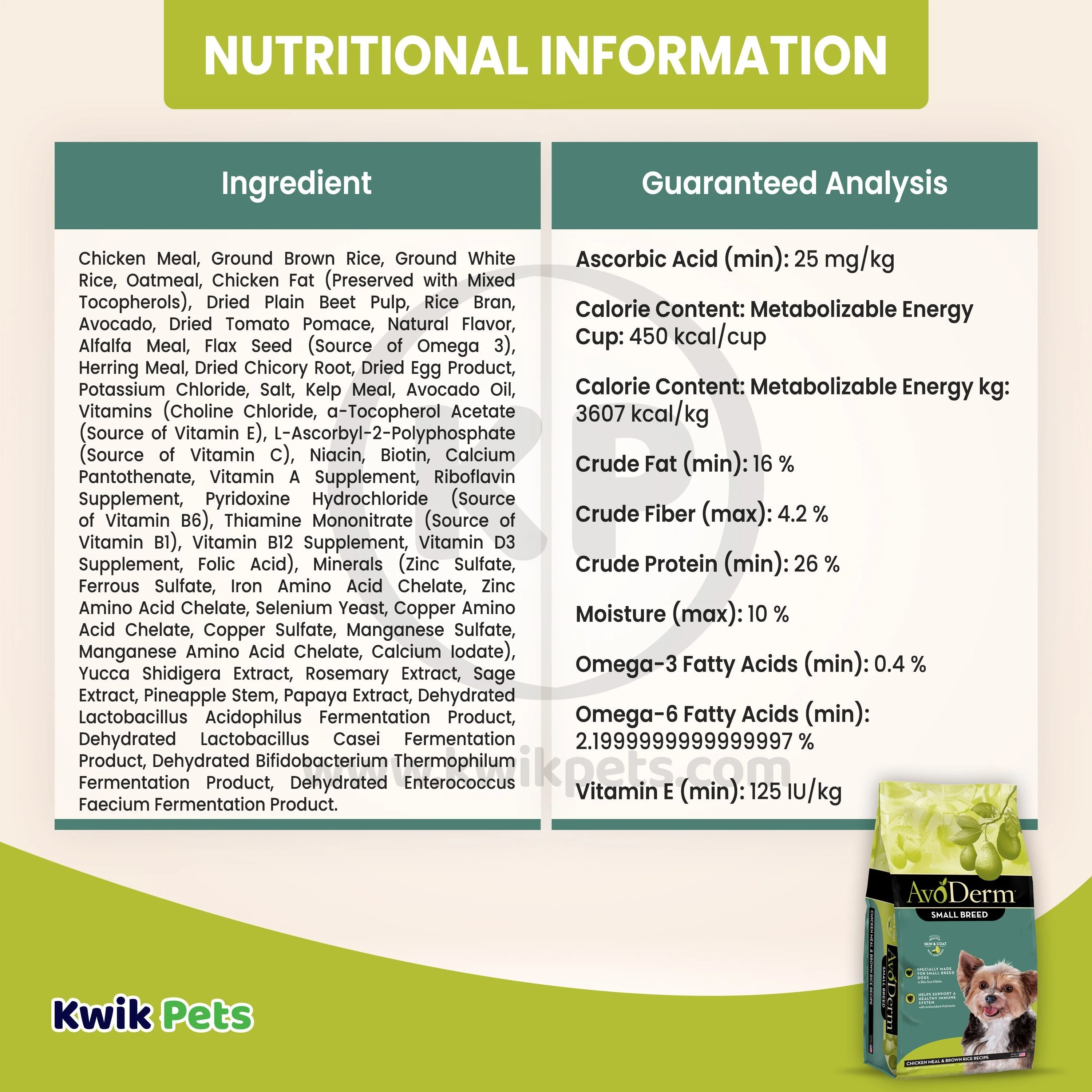 AvoDerm Natural Chicken Meal & Brown Rice Small Breed Dry Dog Food 7-lb - Image 5