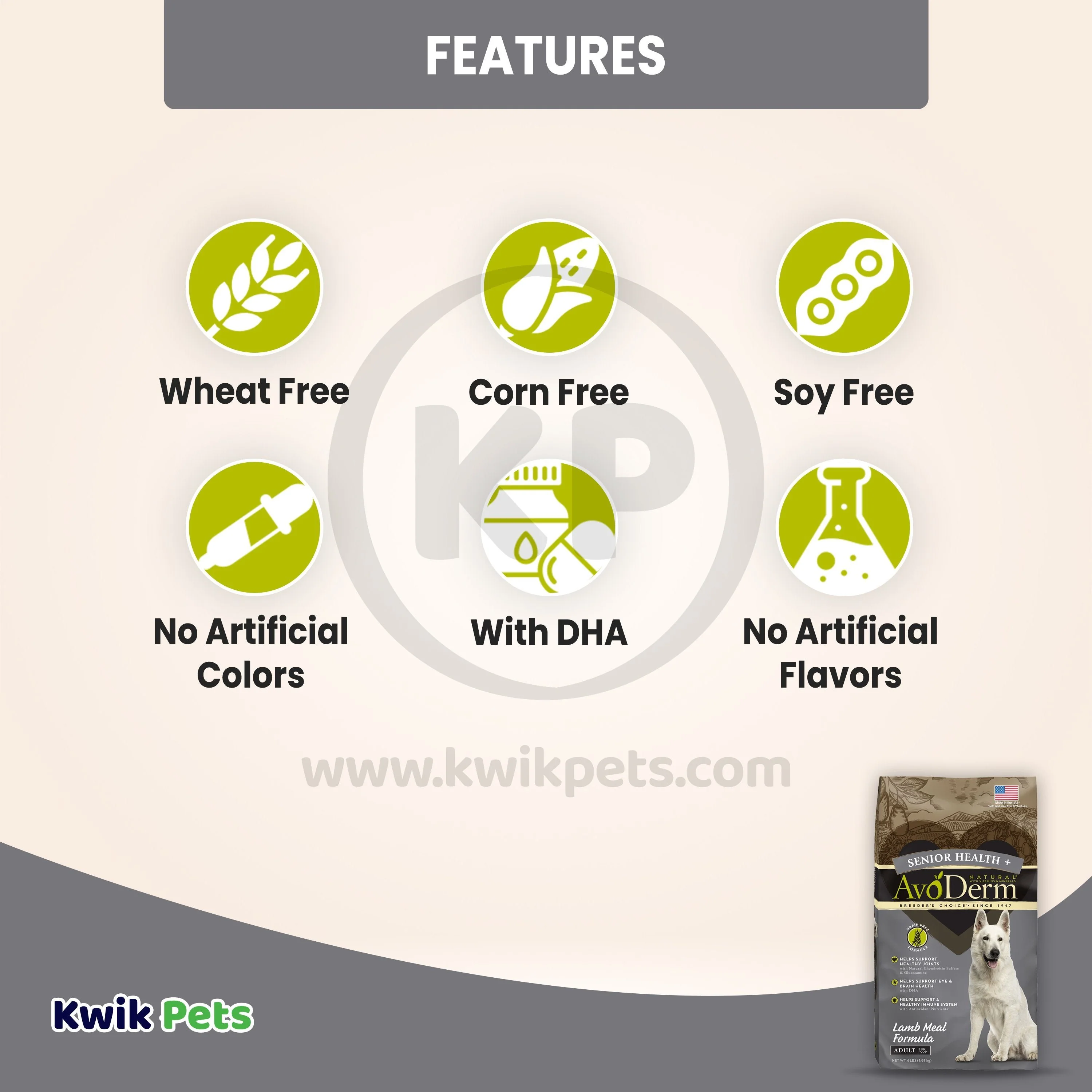AvoDerm Natural Senior Health + Grain-Free Senior Dry Dog Food Lamb Meal & Brown Rice Formula 4-lb - Image 3
