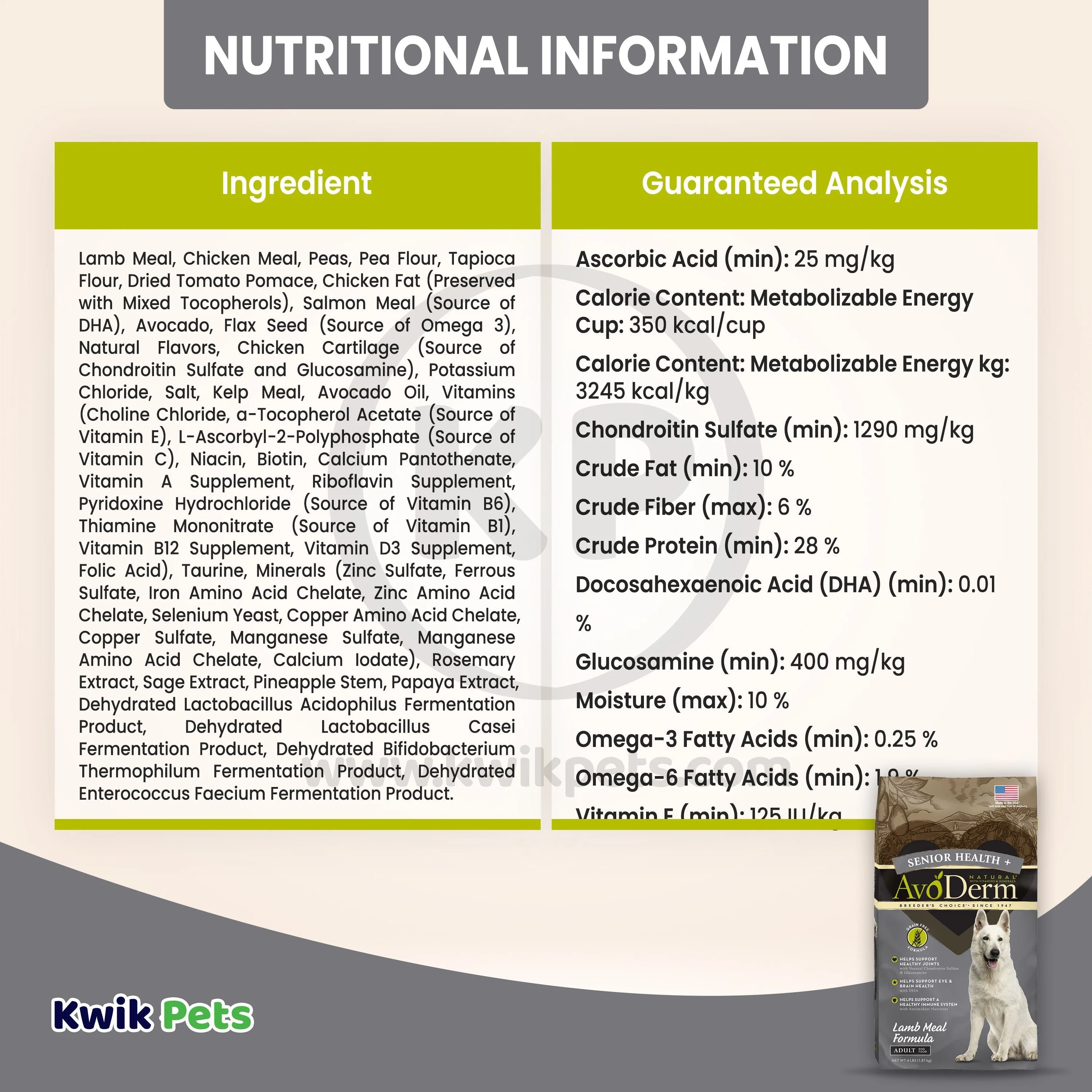 AvoDerm Natural Senior Health + Grain-Free Senior Dry Dog Food Lamb Meal & Brown Rice Formula 4-lb - Image 5