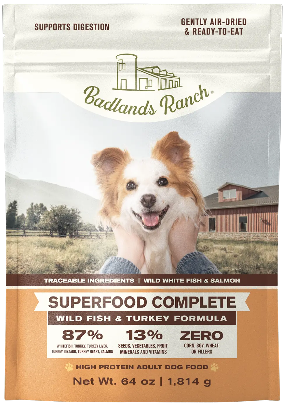 Badlands Ranch Superfood Complete Air-Dried Dog Food Wild Fish & Turkey 64-oz