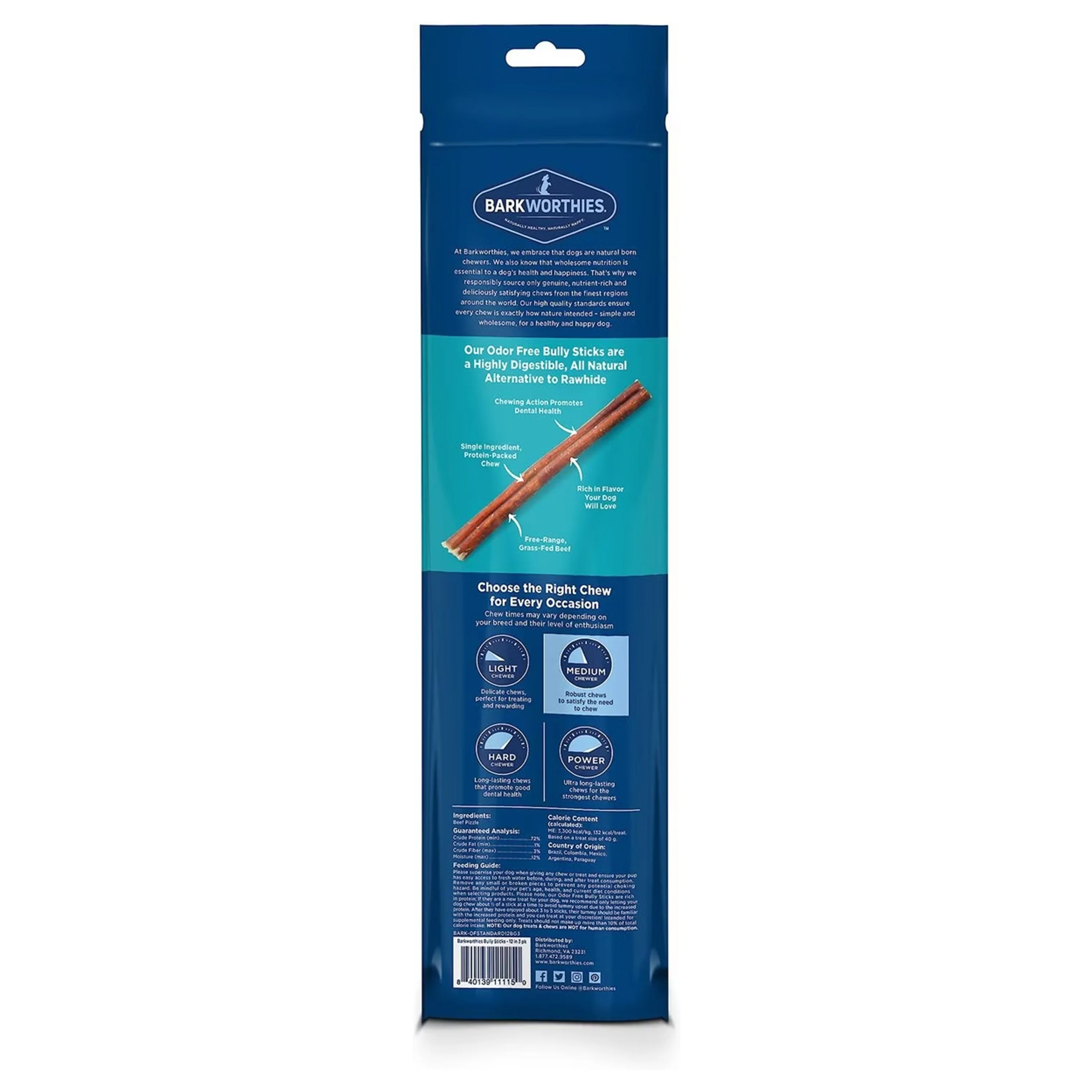 Barkworthies 12" Odor Free Bully Stick Dog Chews 3 Count - Image 2