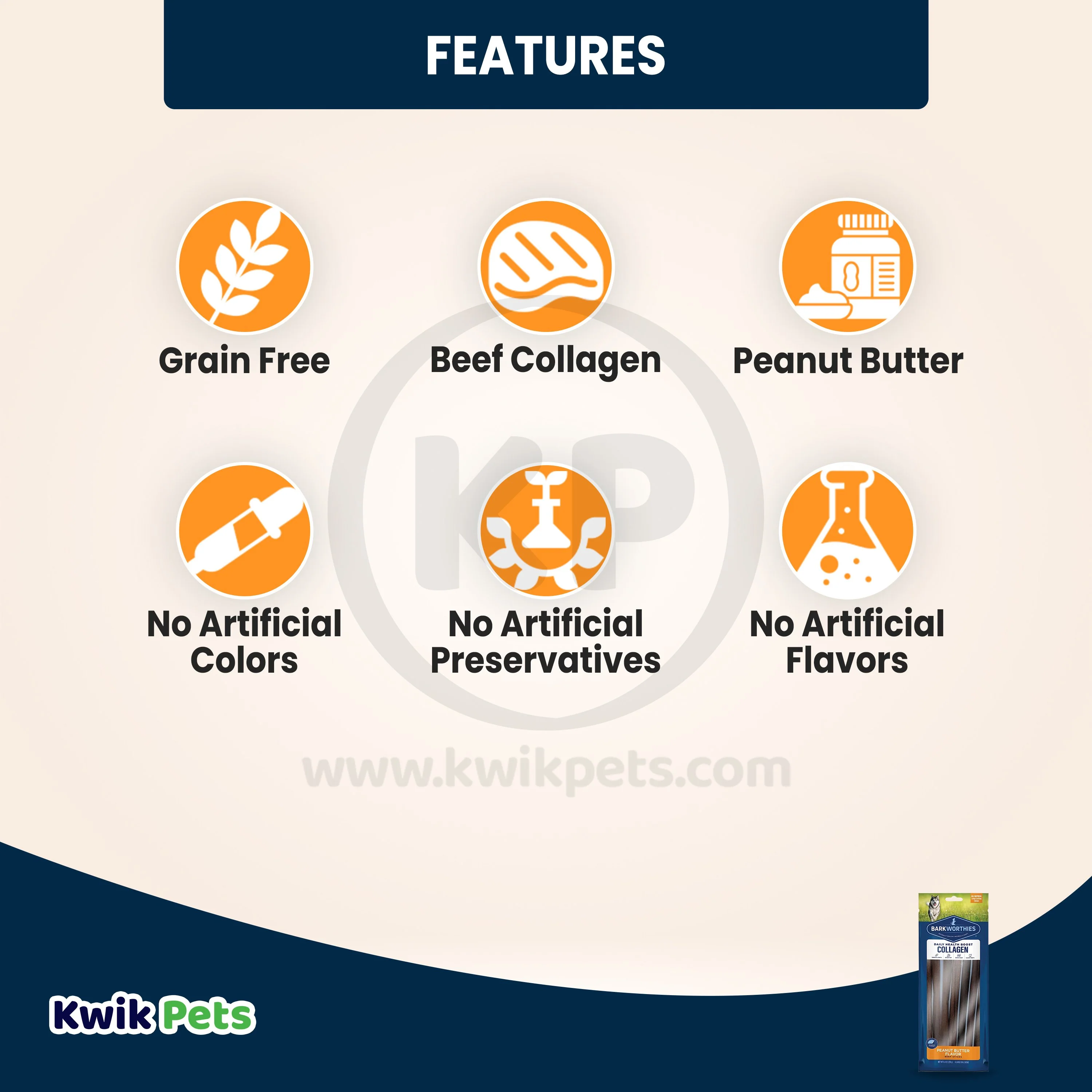 Barkworthies 12" Collagen Peanut Butter Flavor Beef Stick Large Dog Chew 6 Count 8.4-oz - Image 3