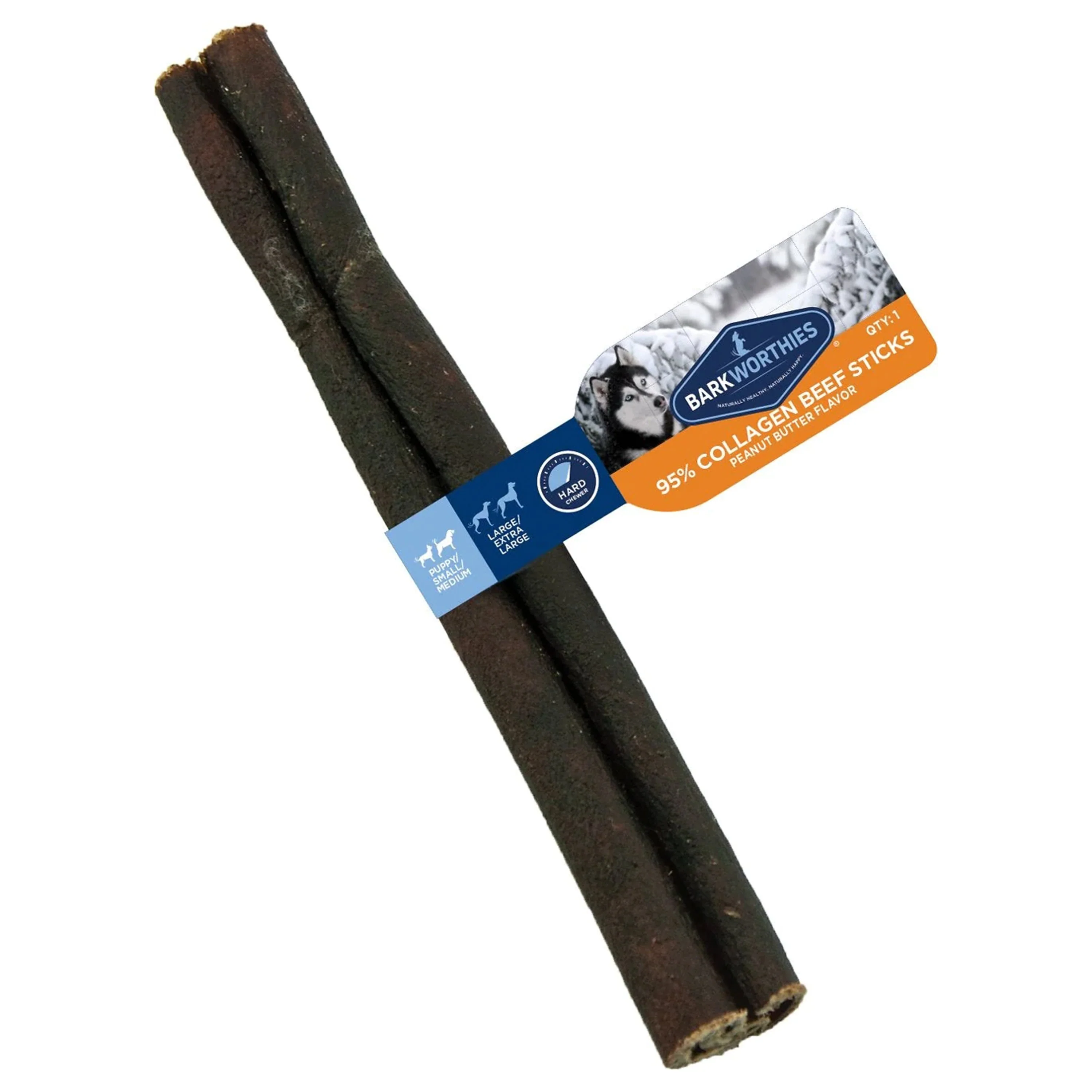 Barkworthies 12" Collagen Peanut Butter Flavor Beef Stick Large Dog Chew 6 Count 8.4-oz - Image 6