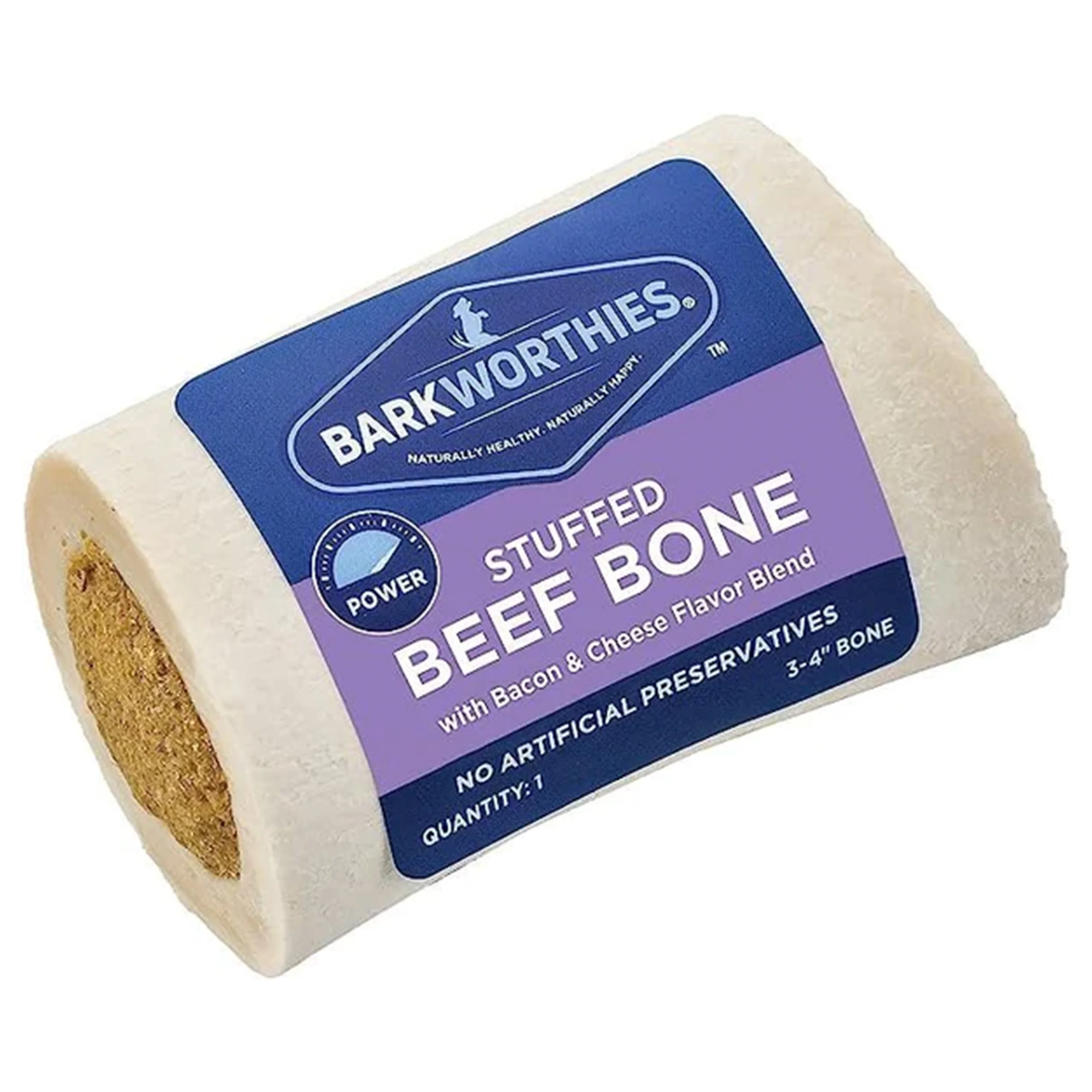 Barkworthies 3-4" Stuffed Beef Bone Bacon & Cheese Flavor Dog Chew