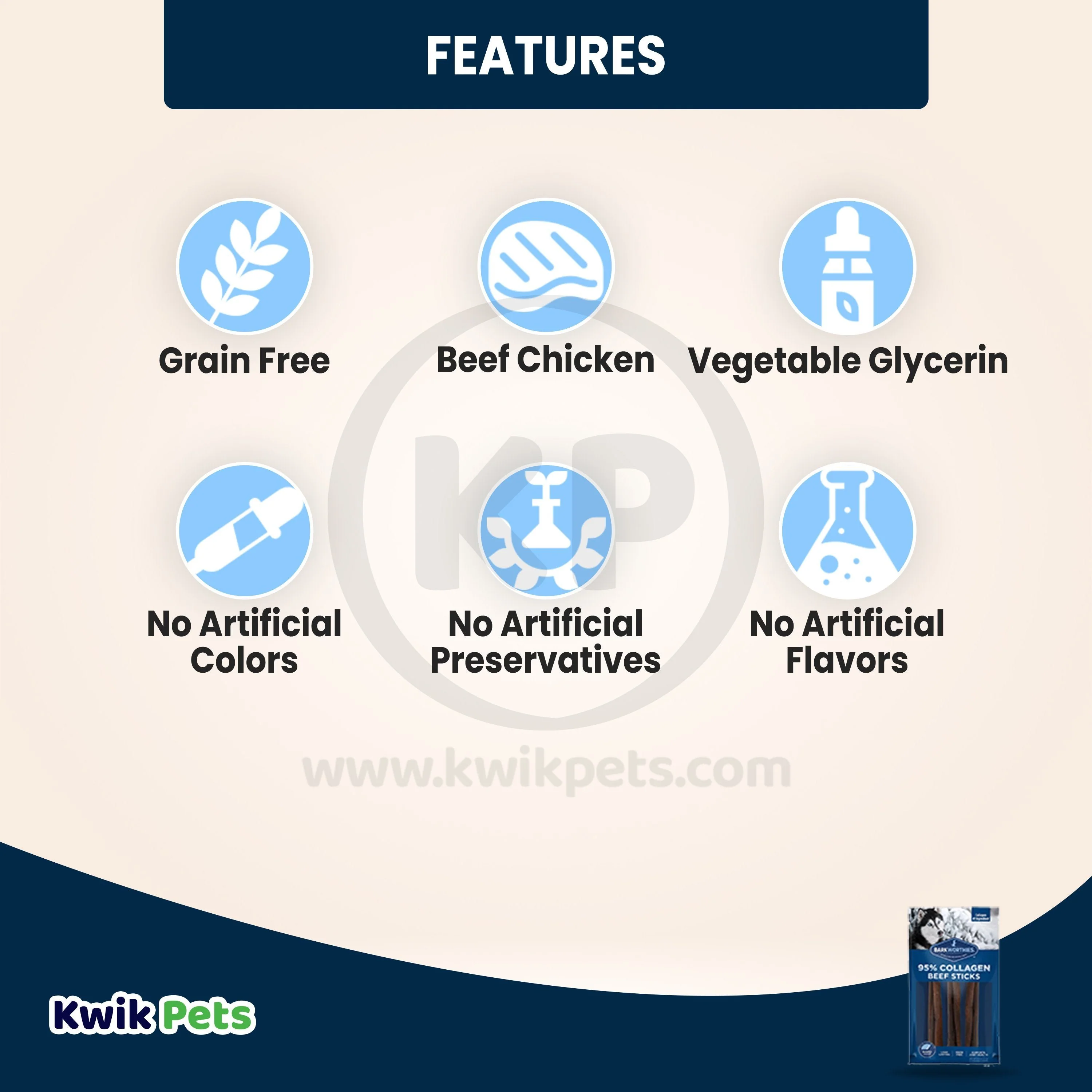 Barkworthies 6" Collagen Real Wrapped Chicken Beef Sticks Small Dog Chews 3 Count 2-oz - Image 2