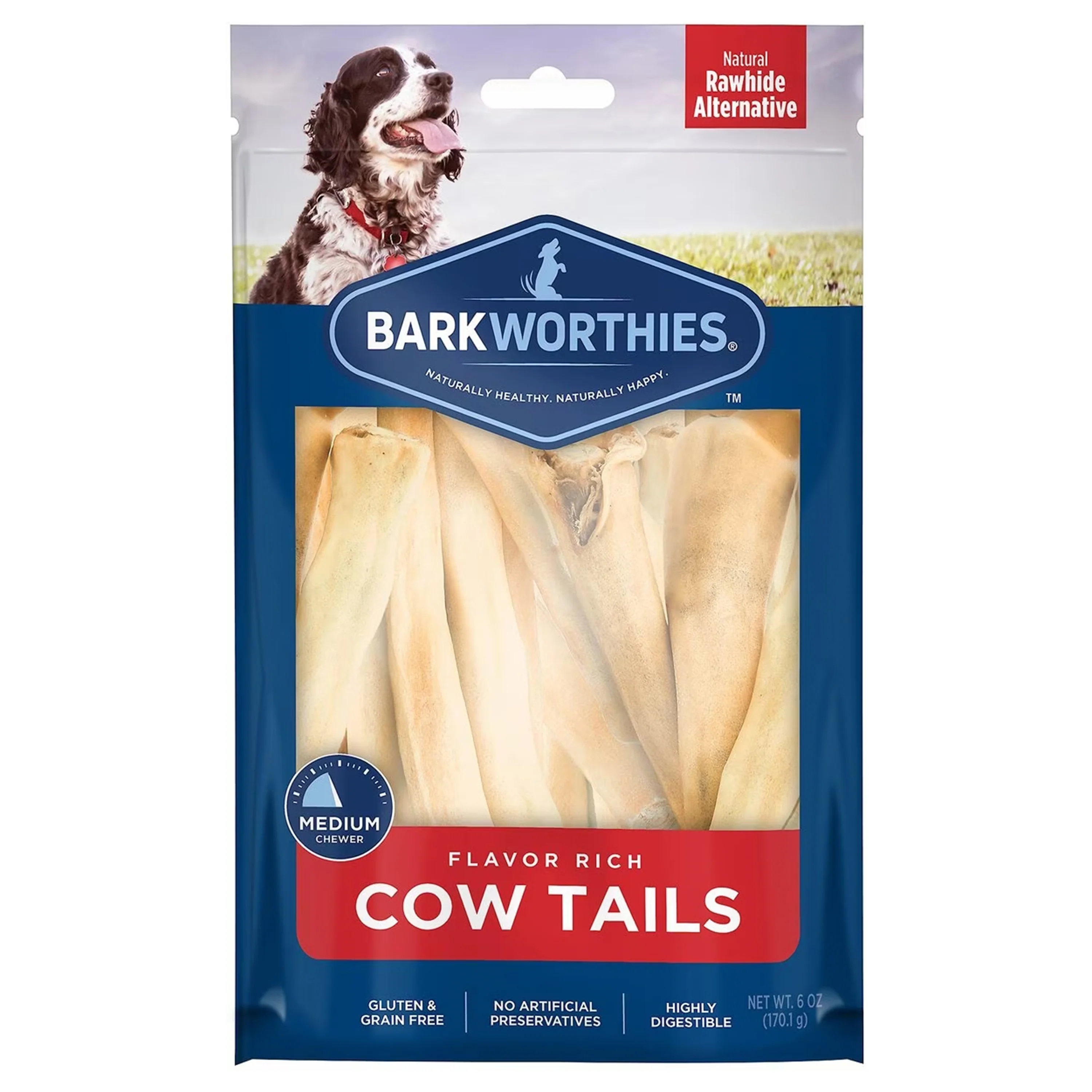 Barkworthies Flavor Rich Cow Tail Dog Chews 6-oz