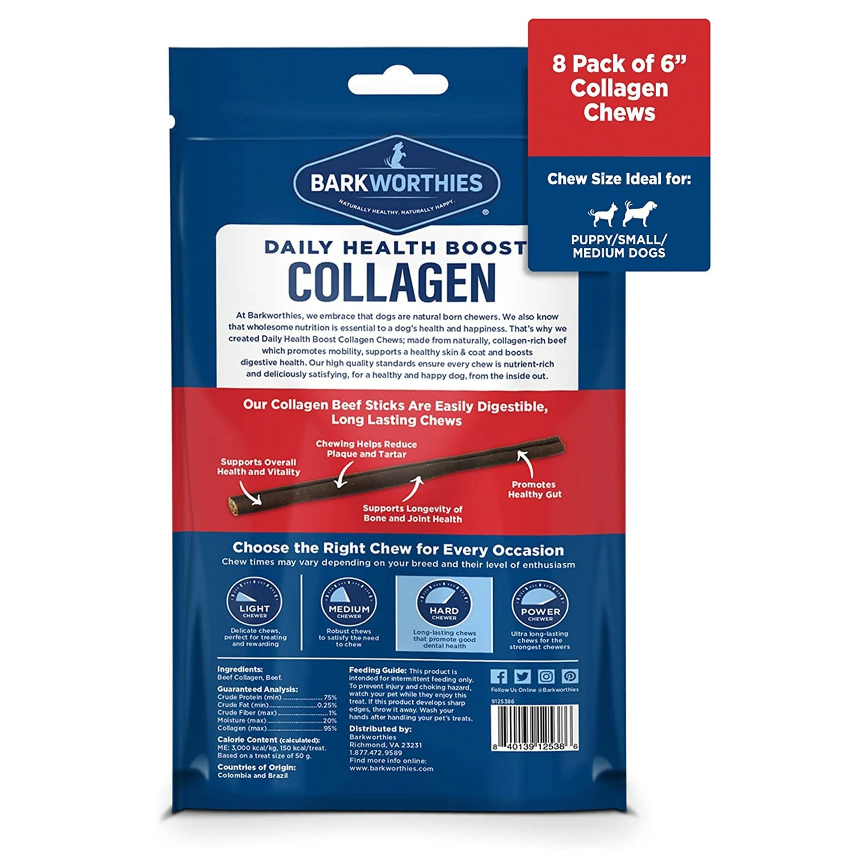 Barkworthies 6" Collagen Beef Stick Small Dog Chew 8 Count 5-oz - Image 2