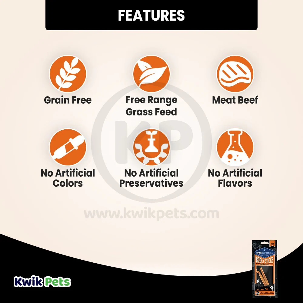 Barkworthies 4" Beef Booly Sticks Small Dog Chews 2 Count - Image 3