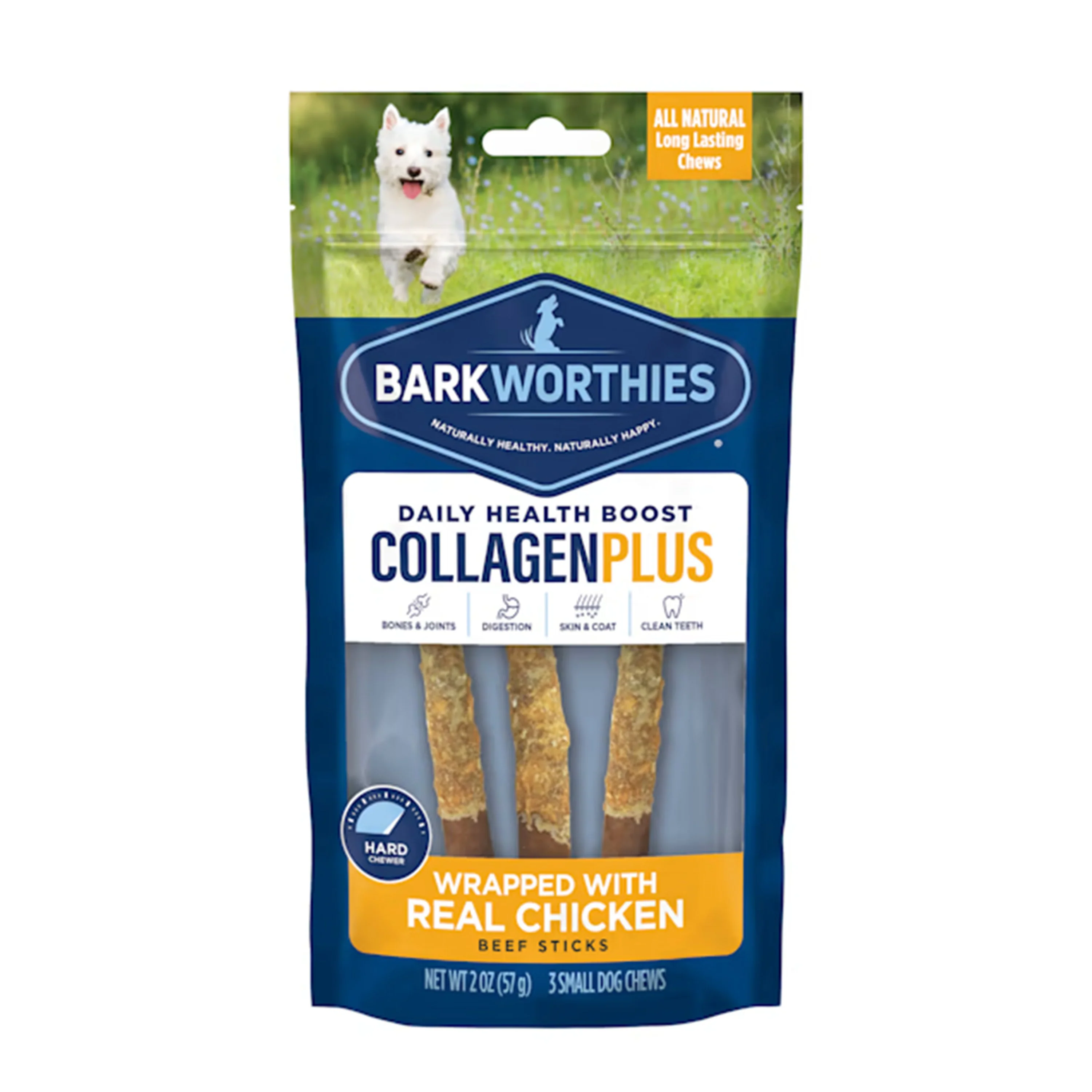 Barkworthies 6" Collagen Plus Real Chicken Wrapped Beef Stick Small Dog Chew 3 Count 2-oz