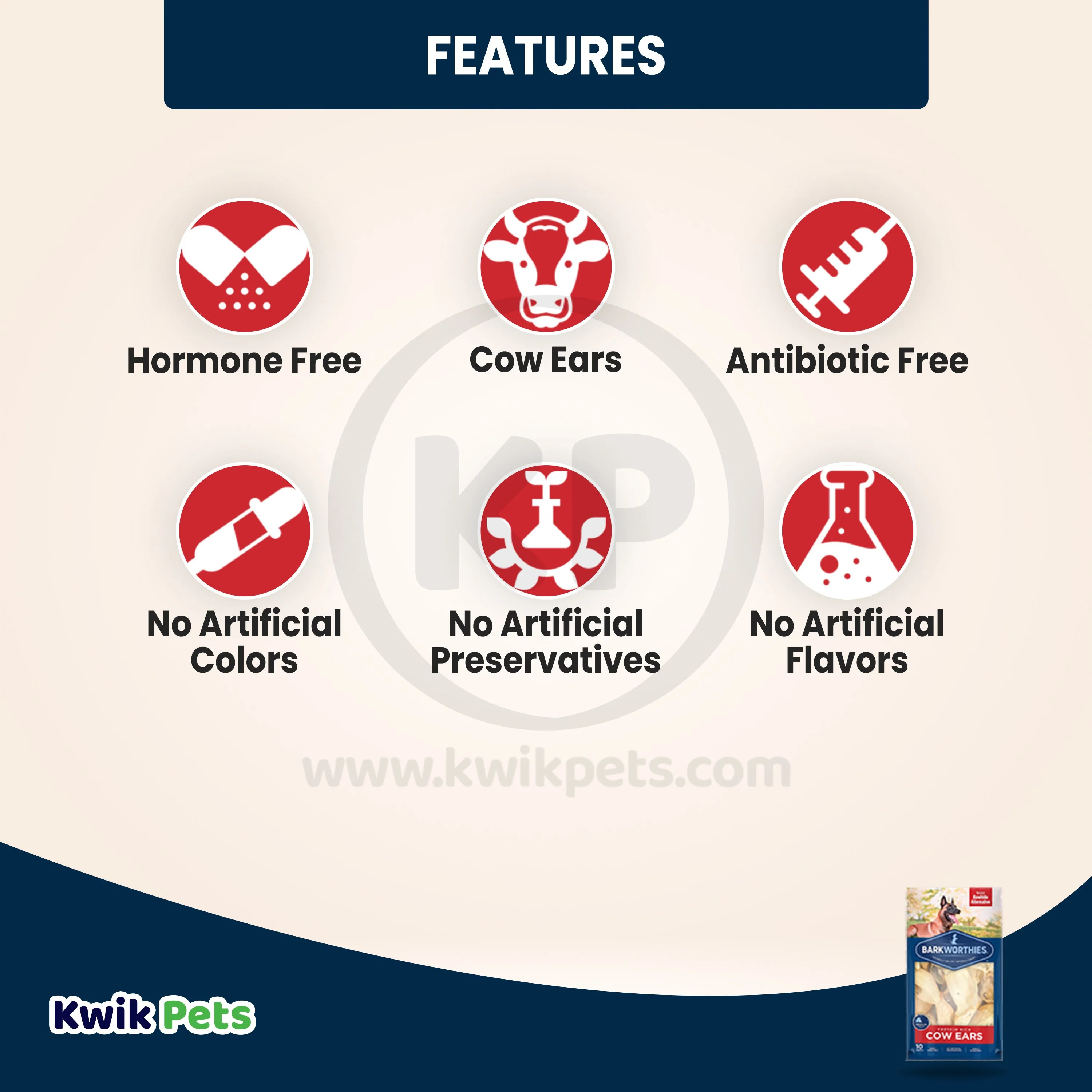 Barkworthies Protein Rich Cow Ears Dog Chews 10 Count - Image 3
