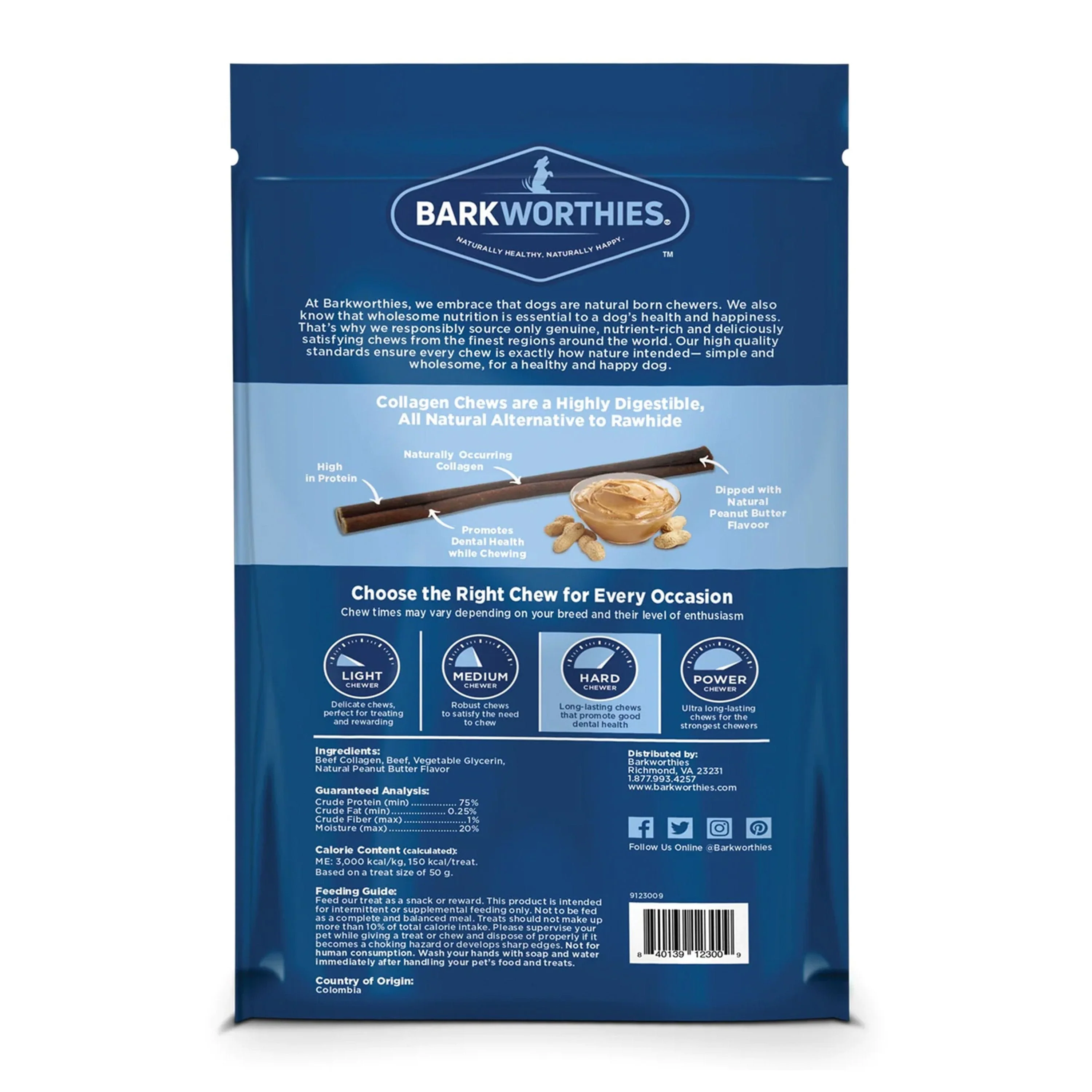 Barkworthies 6" Collagen Peanut Butter Flavor Beef Stick Small Dog Chews 3 Count 2-oz - Image 2