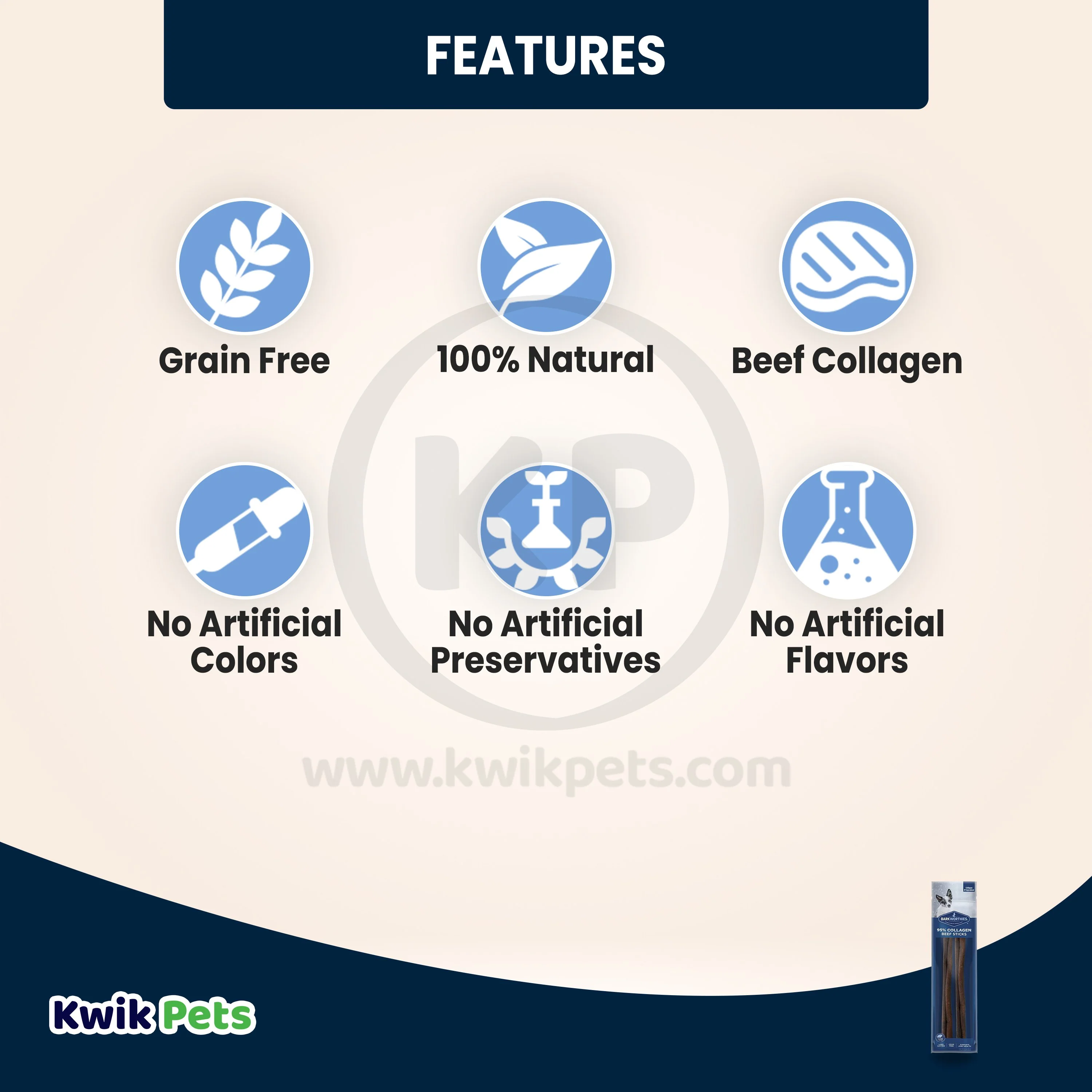Barkworthies 12" Collagen Odor Free Beef Stick Dog Chew 2 Count 2.8-oz - Image 3